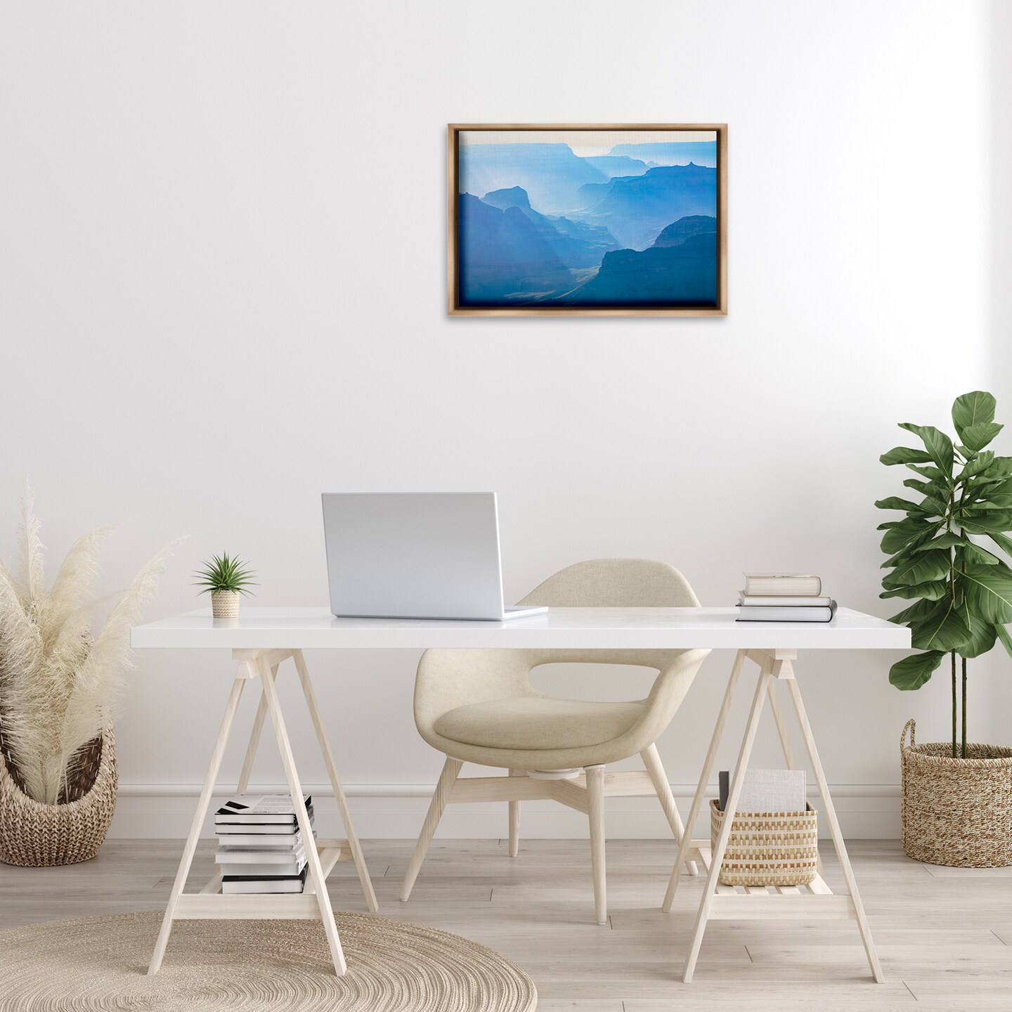 Stupell Industries Blue Sunlit Peaks Framed Floater Canvas Wall Art Design by Marty Hulsebos