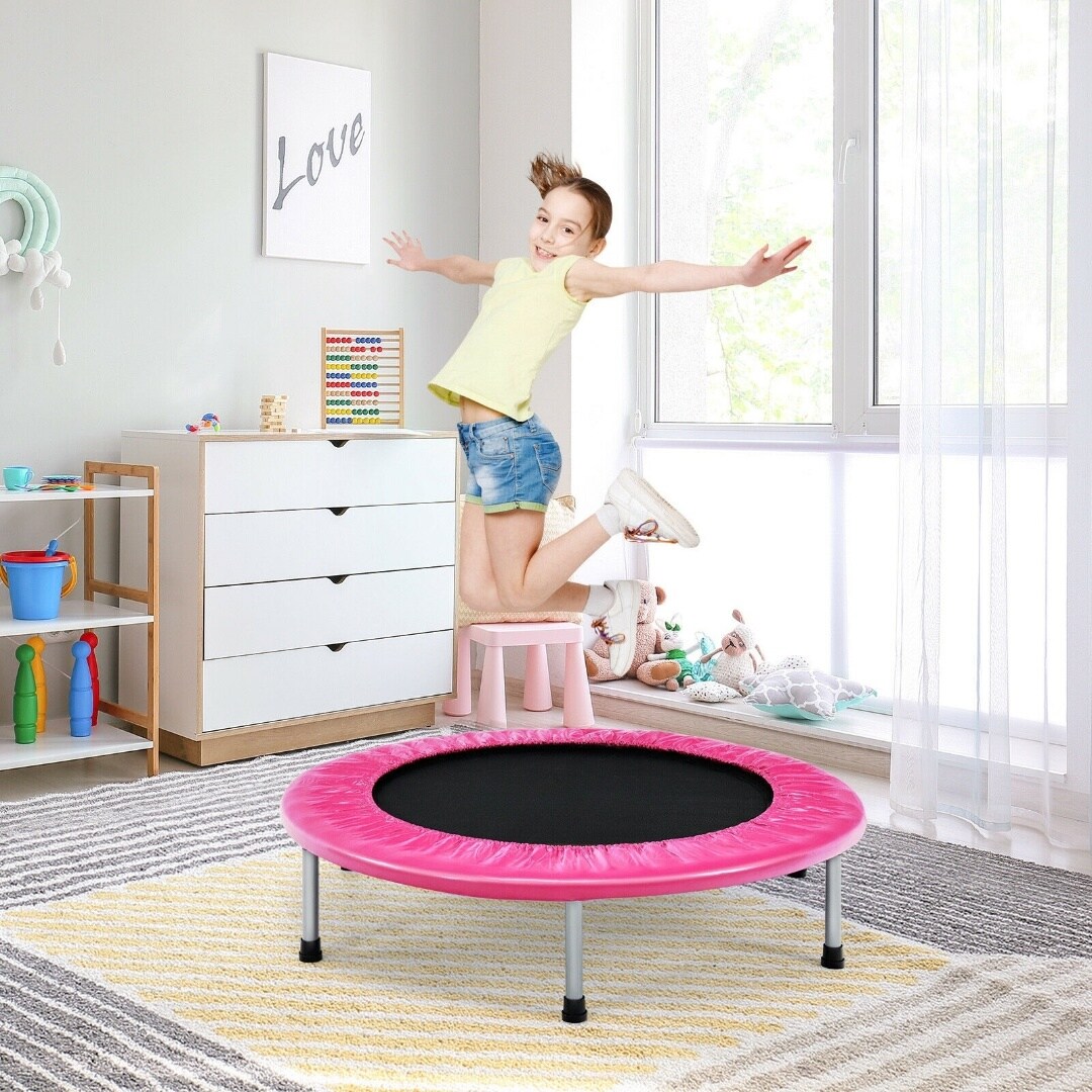 38 Inch Mini Folding Trampoline Portable Leisure Fitness Backboard