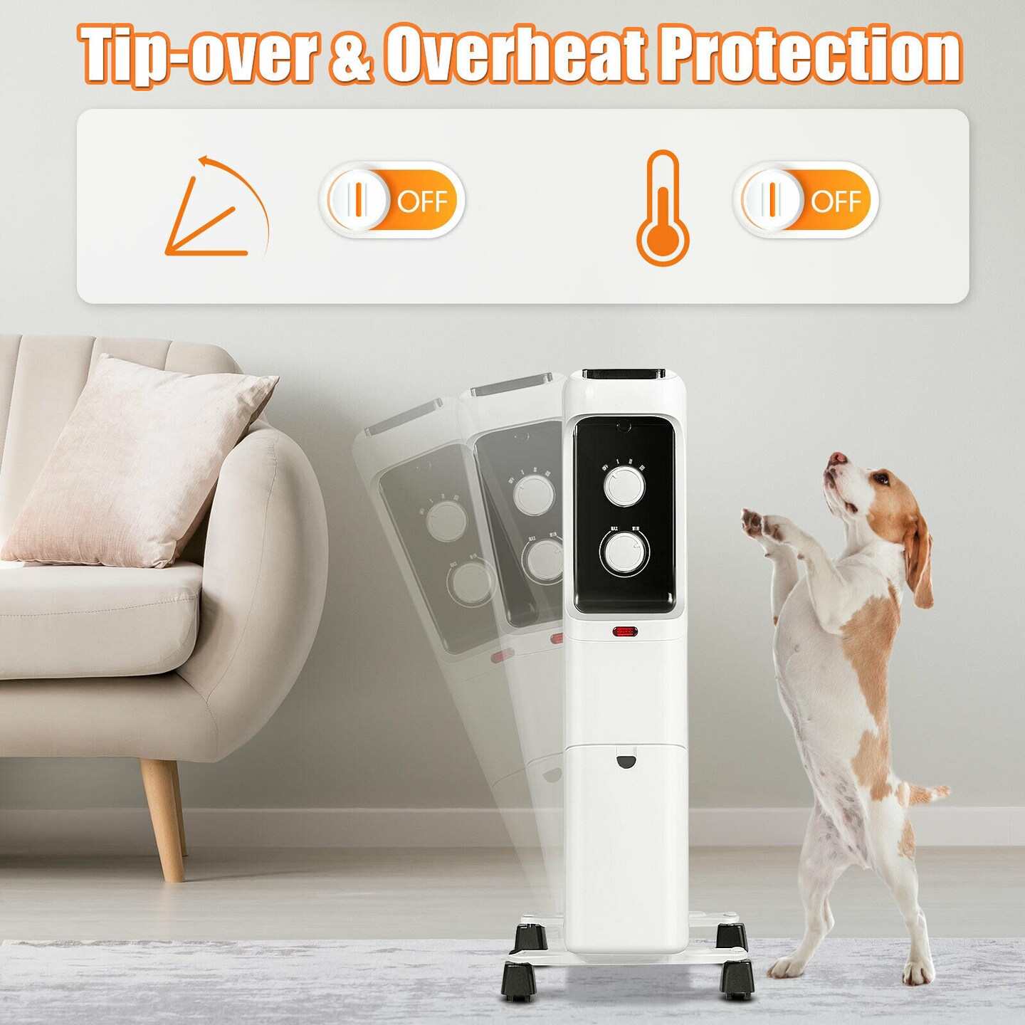 Oil Filled Portable Radiator Space Heater with Adjustable Thermostat