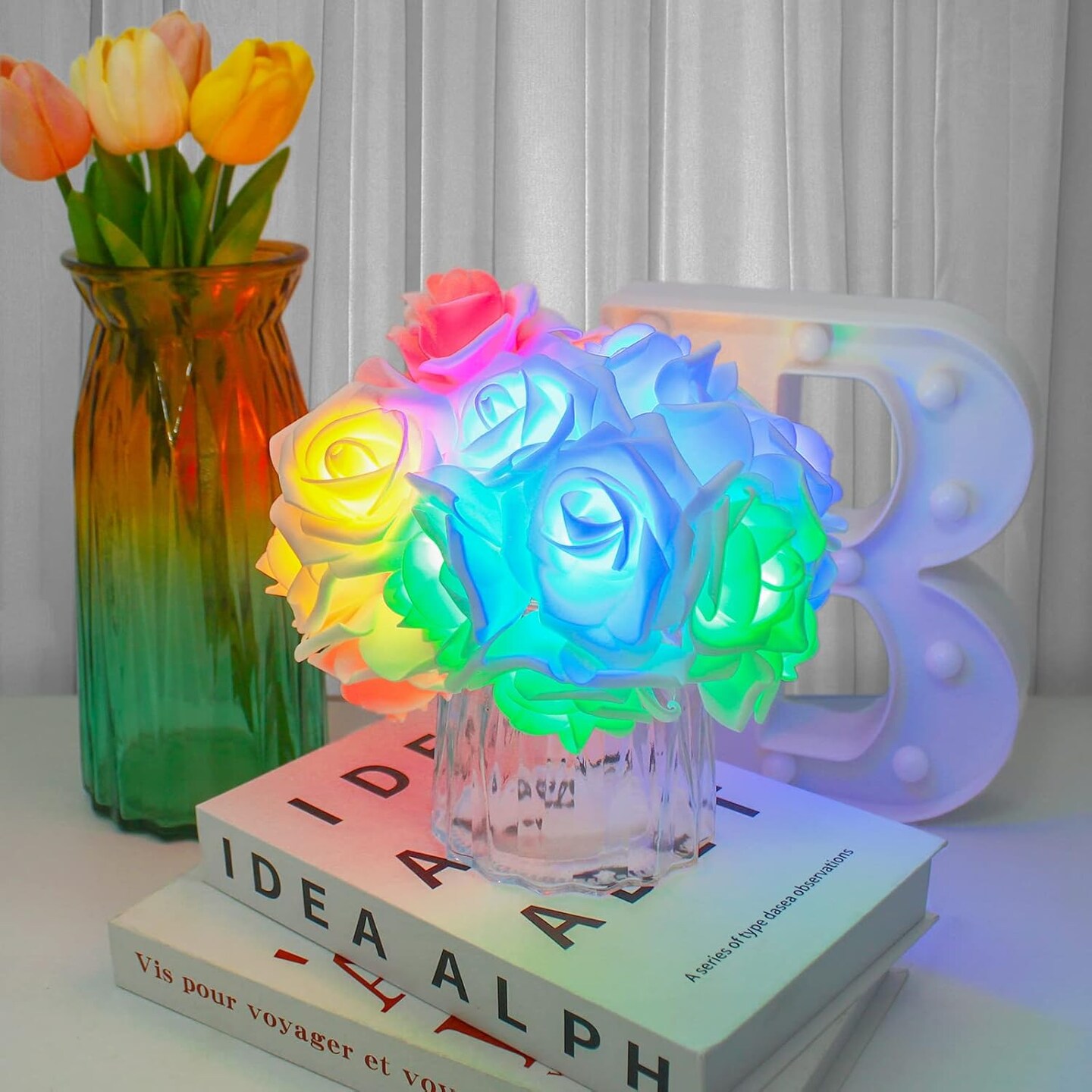 LED Rose Flower String Lights, 6.6ft 20LED Indoor Fairy String Lights Battery Operated for Valentine&#x27;s Day Wedding Gardens Party Christmas Decoration (Multicolor)