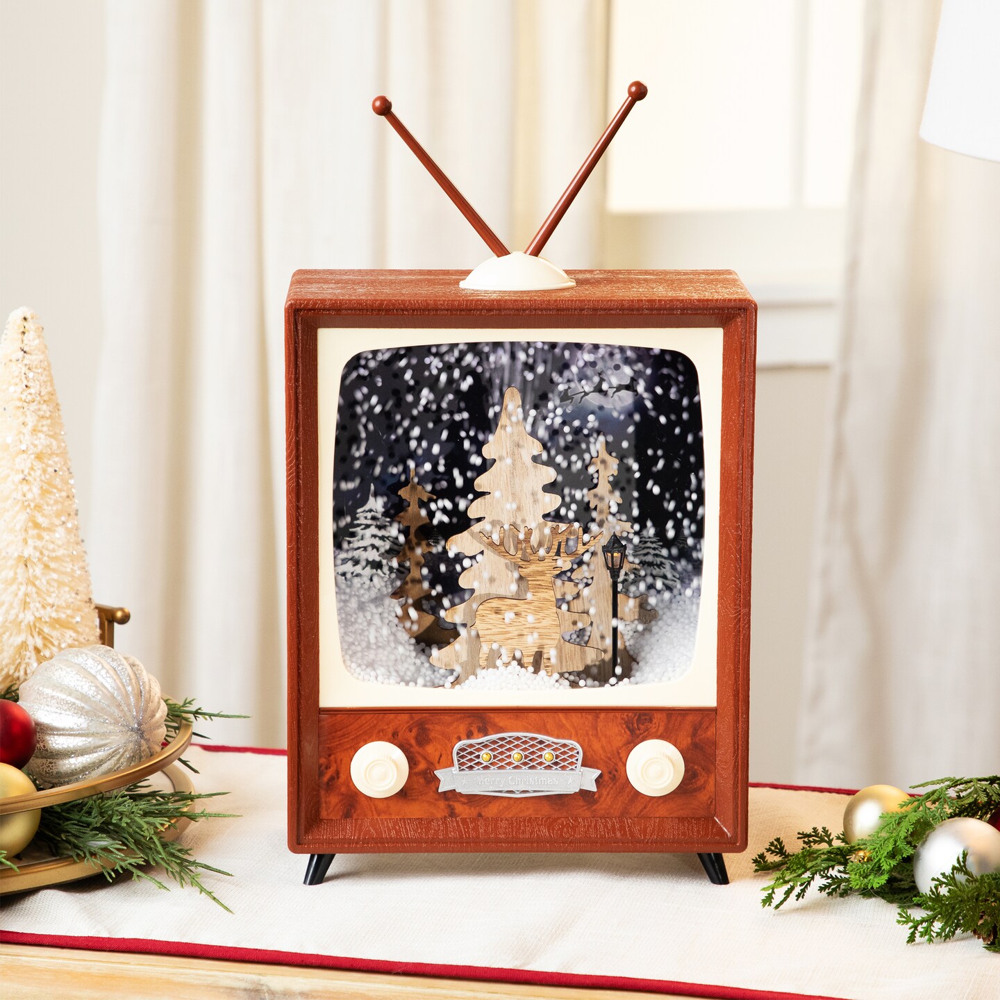 Northlight LED Lighted Musical Snowing Reindeer TV Set Christmas Decoration - 12&#x22;