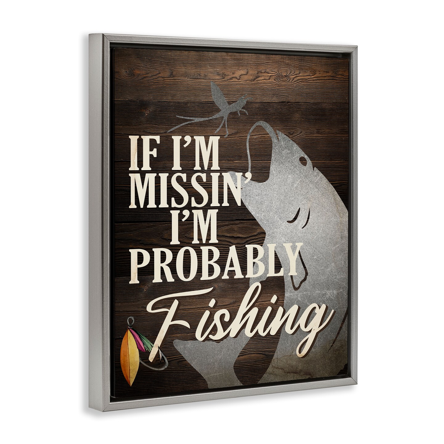 Stupell Industries Rustic Probably Fishing Framed Floater Canvas Wall Art Design by Kim Allen