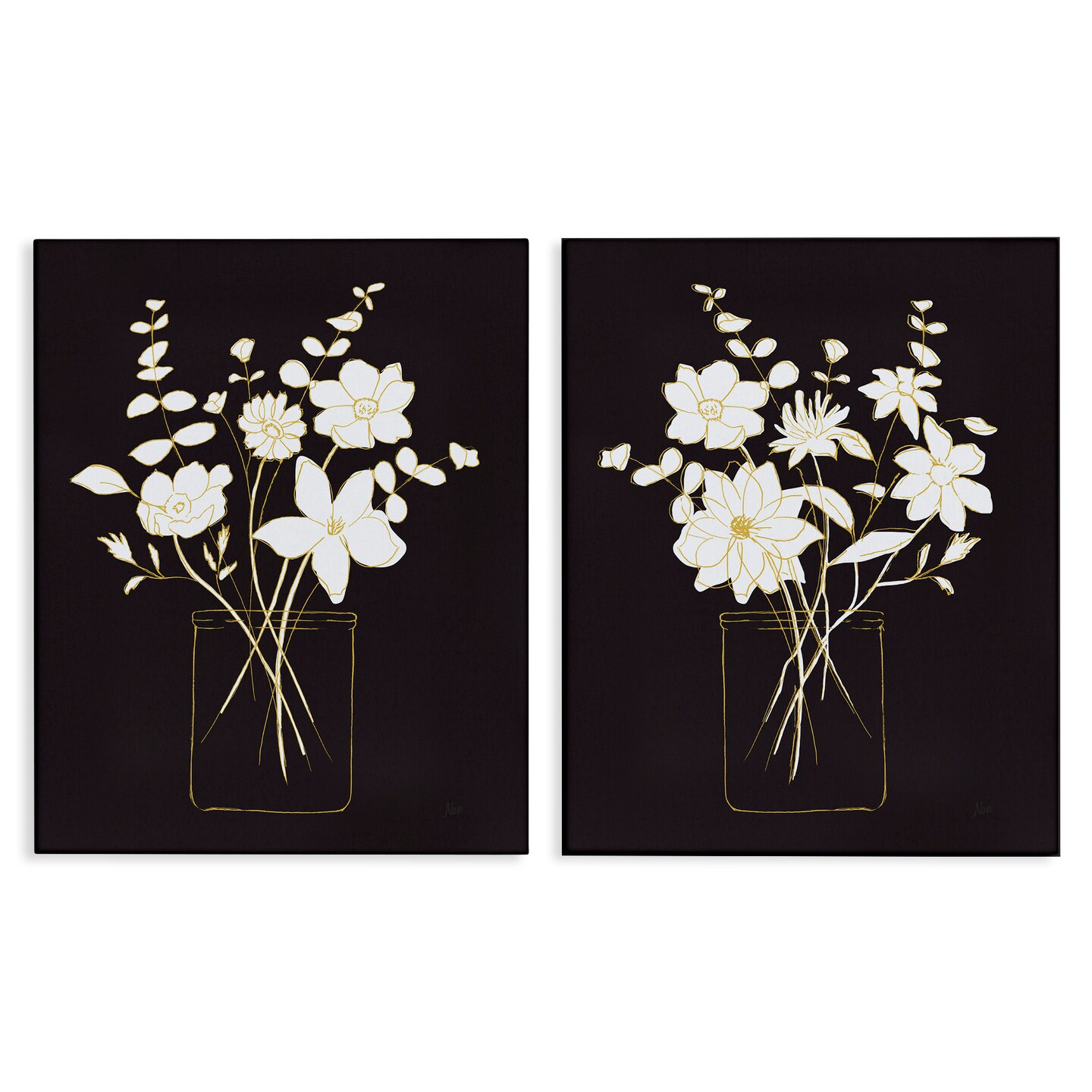 Stupell Industries Minimalist Flower Sketch in Jar 2 pc Canvas Wall Art Set Design by Nan