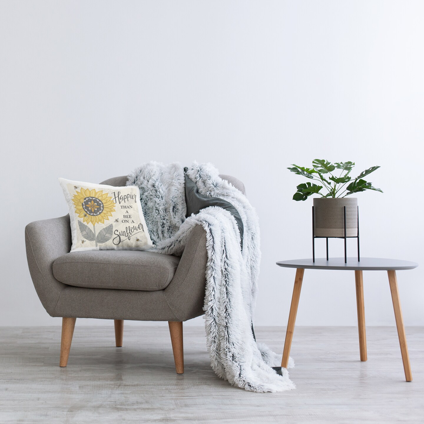 Happier Than Bee &#x26; Sunflower Decorative Printed Throw Pillow Design by Deb Strain, 18 x 7 x 18