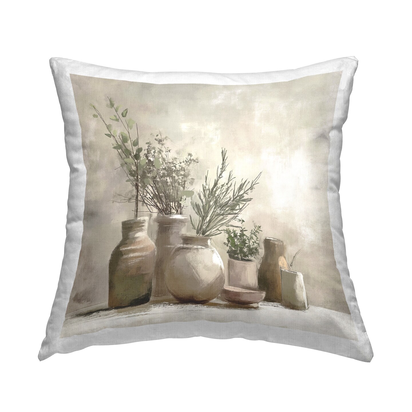 Pottery Herbs Still Life Design by Imagine It Images Throw Pillow