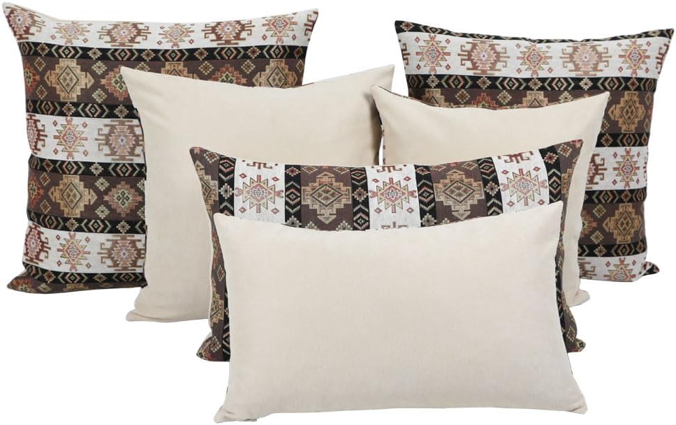 Kilim Throw Pillow Covers Khaki and Cream - 12 x 20 Inches, Outdoor Pillows for Patio Furniture, Boho Couch Decor, Middle Eastern Lumbar Case, Ethnic Shams, Aztec, Porch