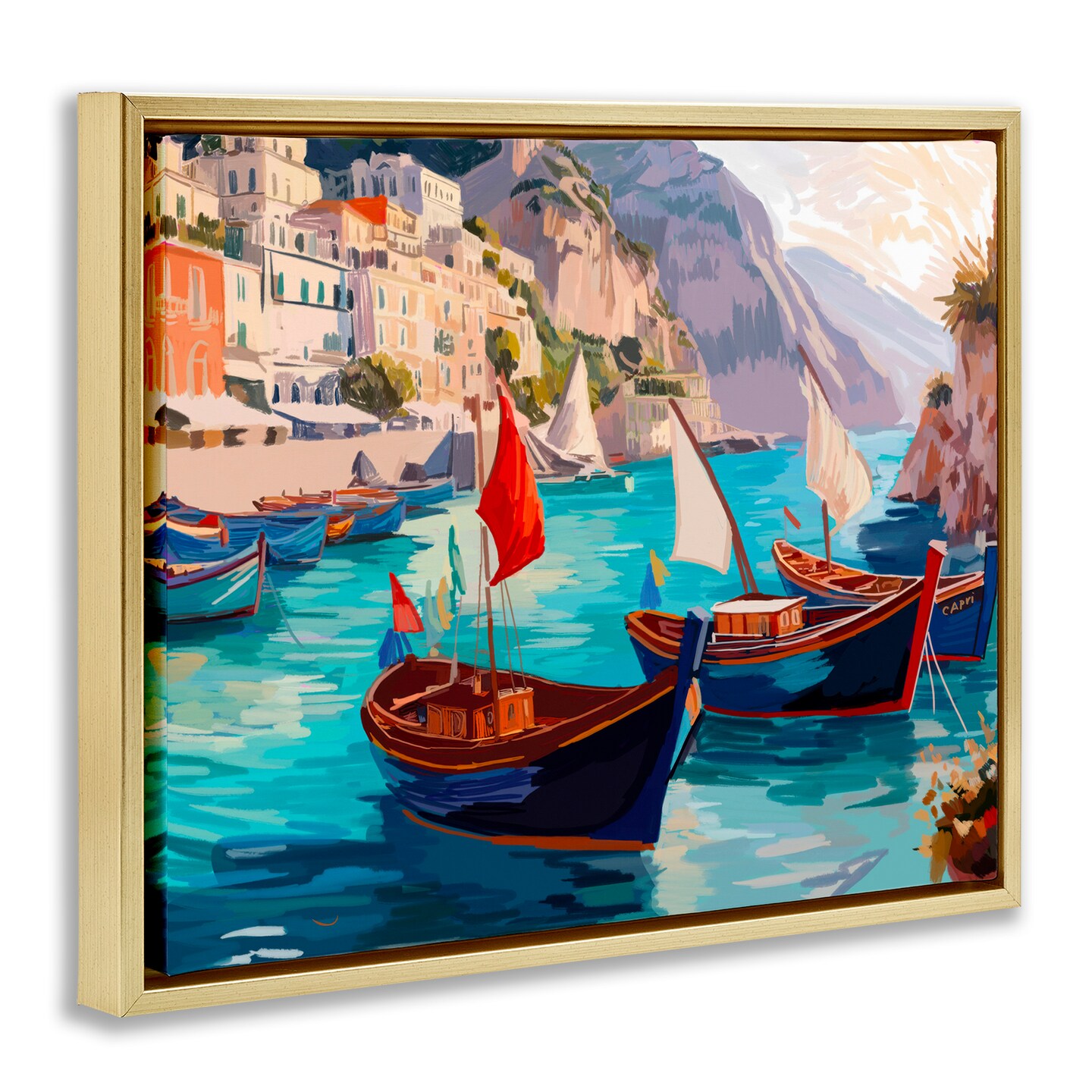 Stupell Industries Capri Boat Marina View Framed Floater Canvas Wall Art Design by Amelia Noyes