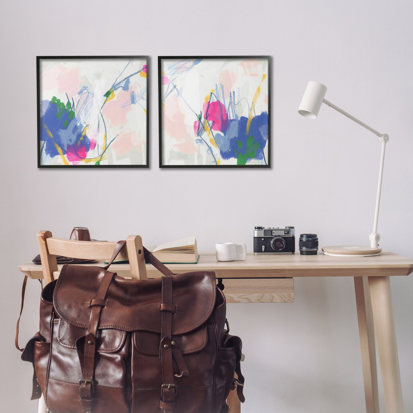 Stupell Industries Pink Blue Pop Abstract 2 pc Framed Giclee Wall Art Set Design by June Erica Vess