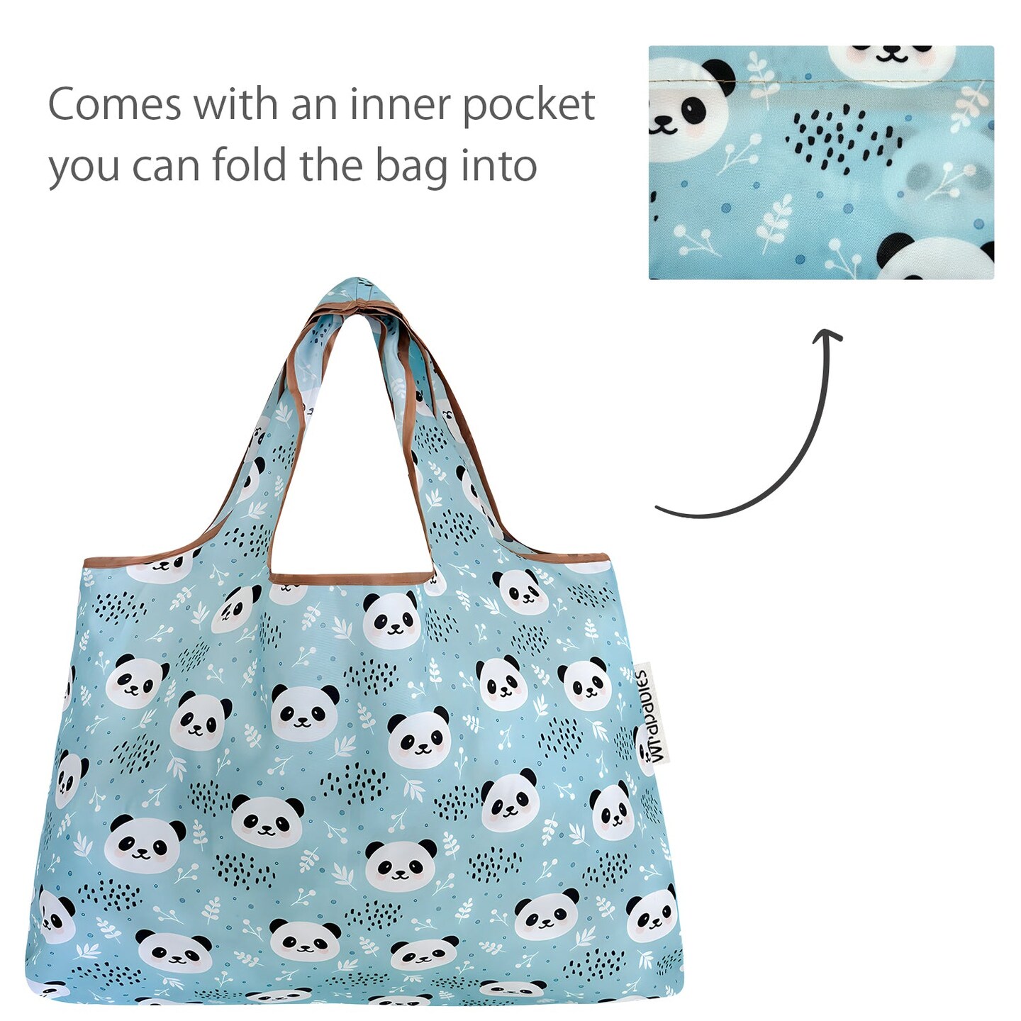 Wrapables Large Foldable Tote Nylon Reusable Grocery Bags, Panda