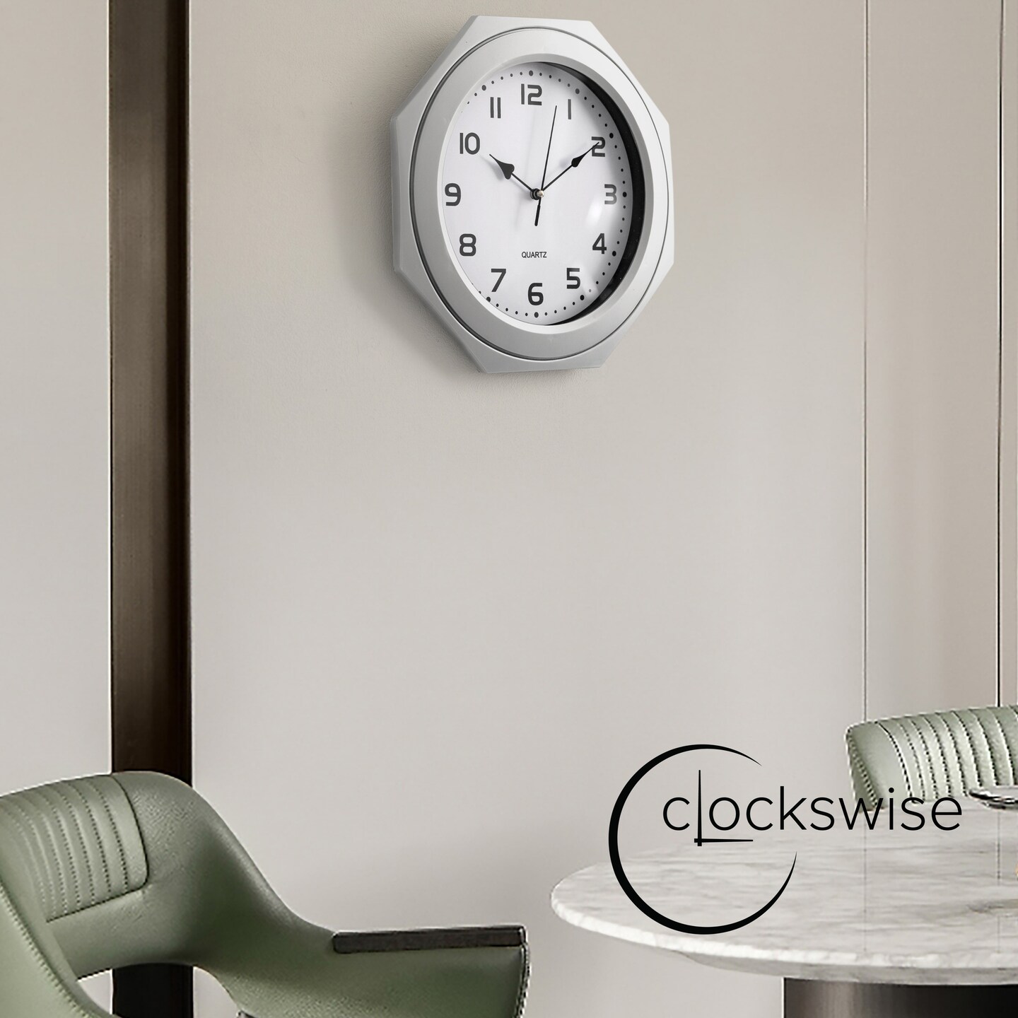 Clockswise Non-Ticking Octagon Plastic Analog Wall Clock - Elegant