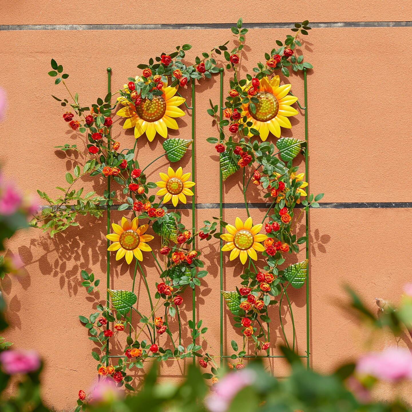 48&#x22;H Metal Sunflowers Garden Trellis, Garden Stakes