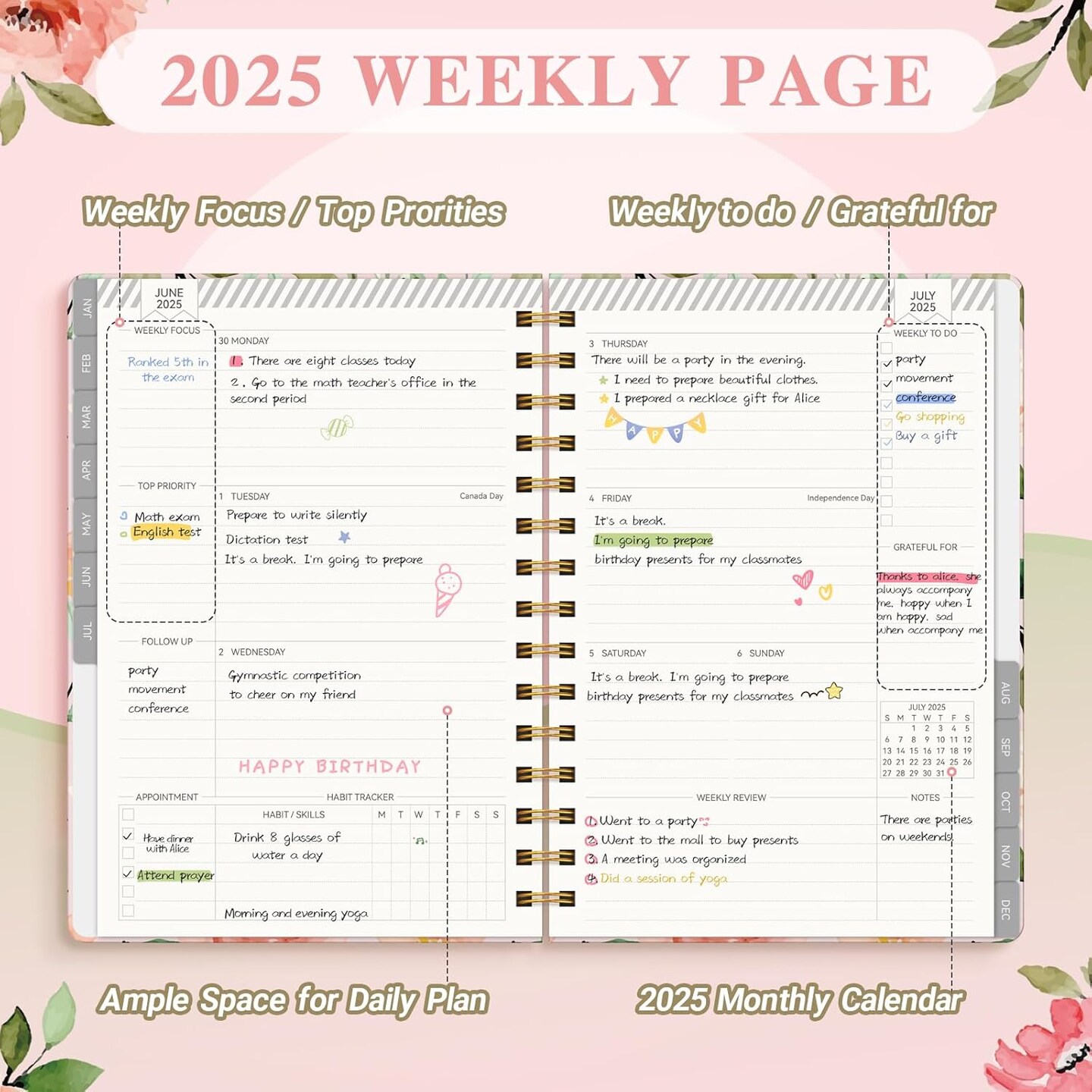 Planner 2025-2025 Planner Weekly and Monthly, Jan. 2025 &#x2013; Dec. 2025 Hardcover Calendar Planner 2025 for Women Spiral Bound, Inner Pocket, 8&#x201D;&#xD7;10&#x201D;