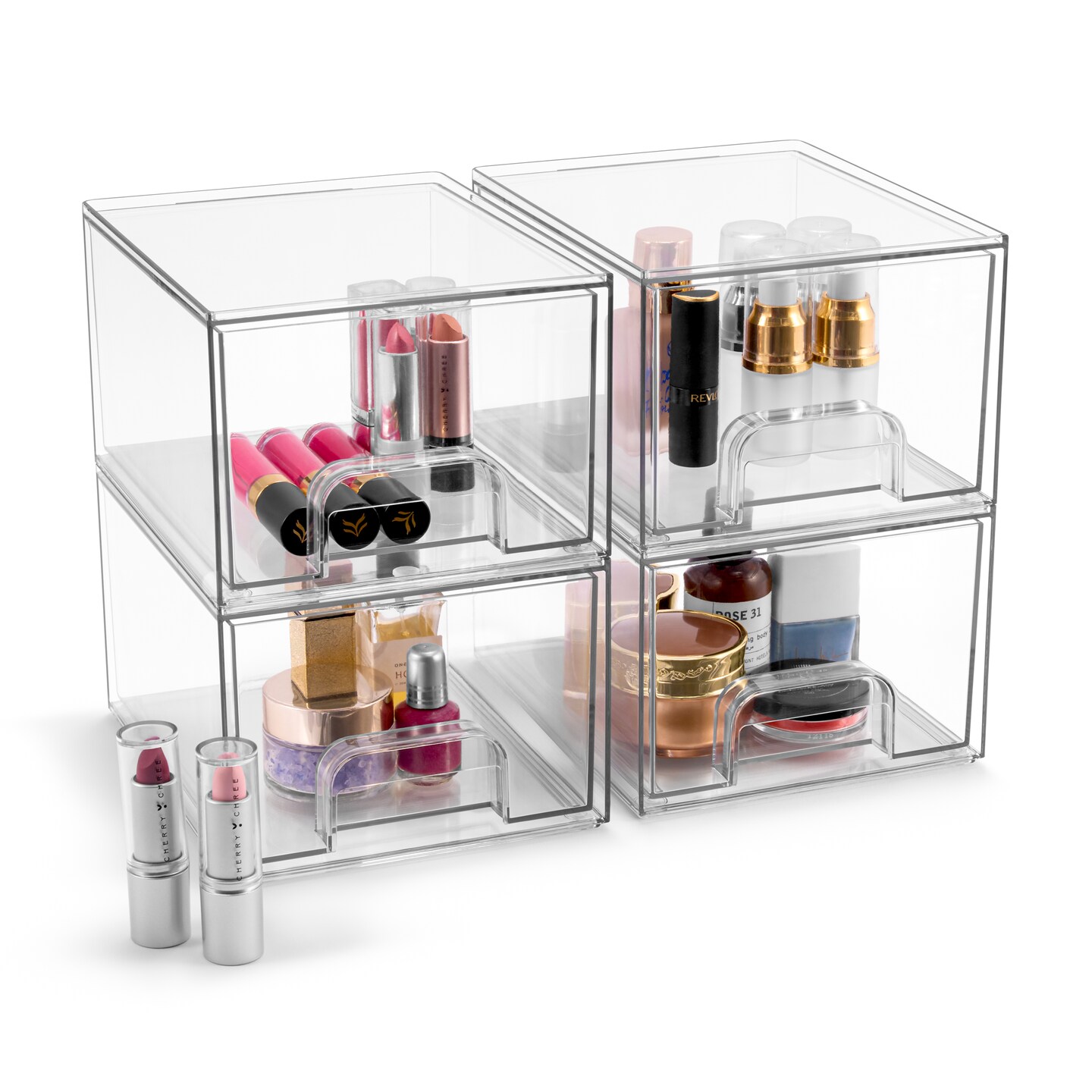 Sorbus Acrylic Storage Containers with Pull-Out Drawers - 4 Pack, 4.4&#x201D; Clear Tall Stackable Drawer Organizers