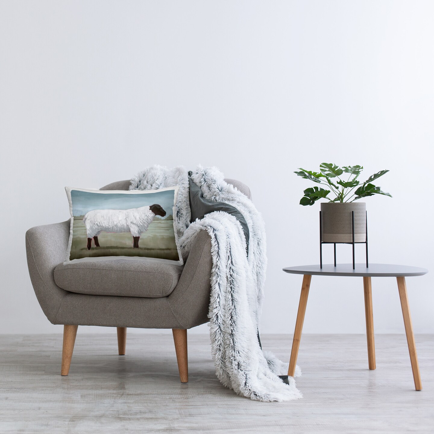 Sheep Facing Right Design by Grace Popp Throw Pillow 