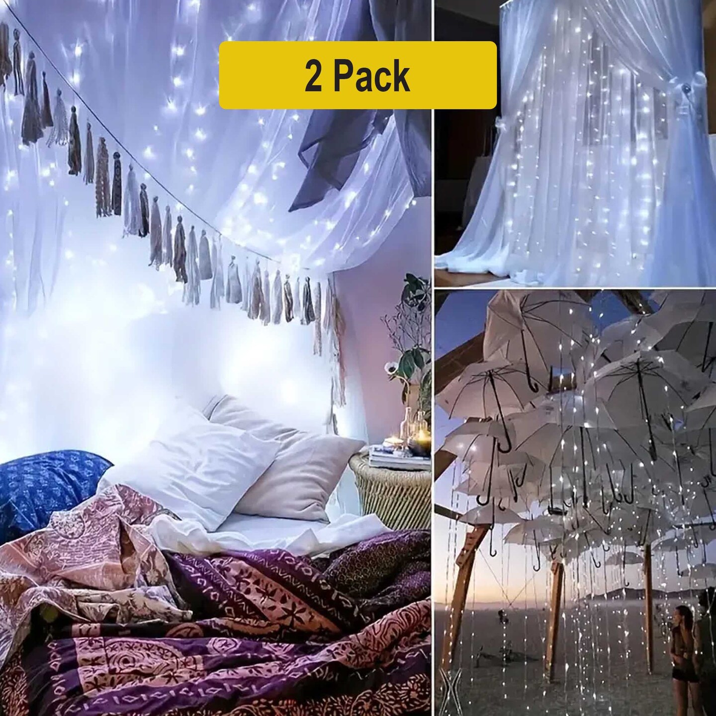 USB 100 LED White Fairy Lights — Silver Copper Wire, Long & Flexible