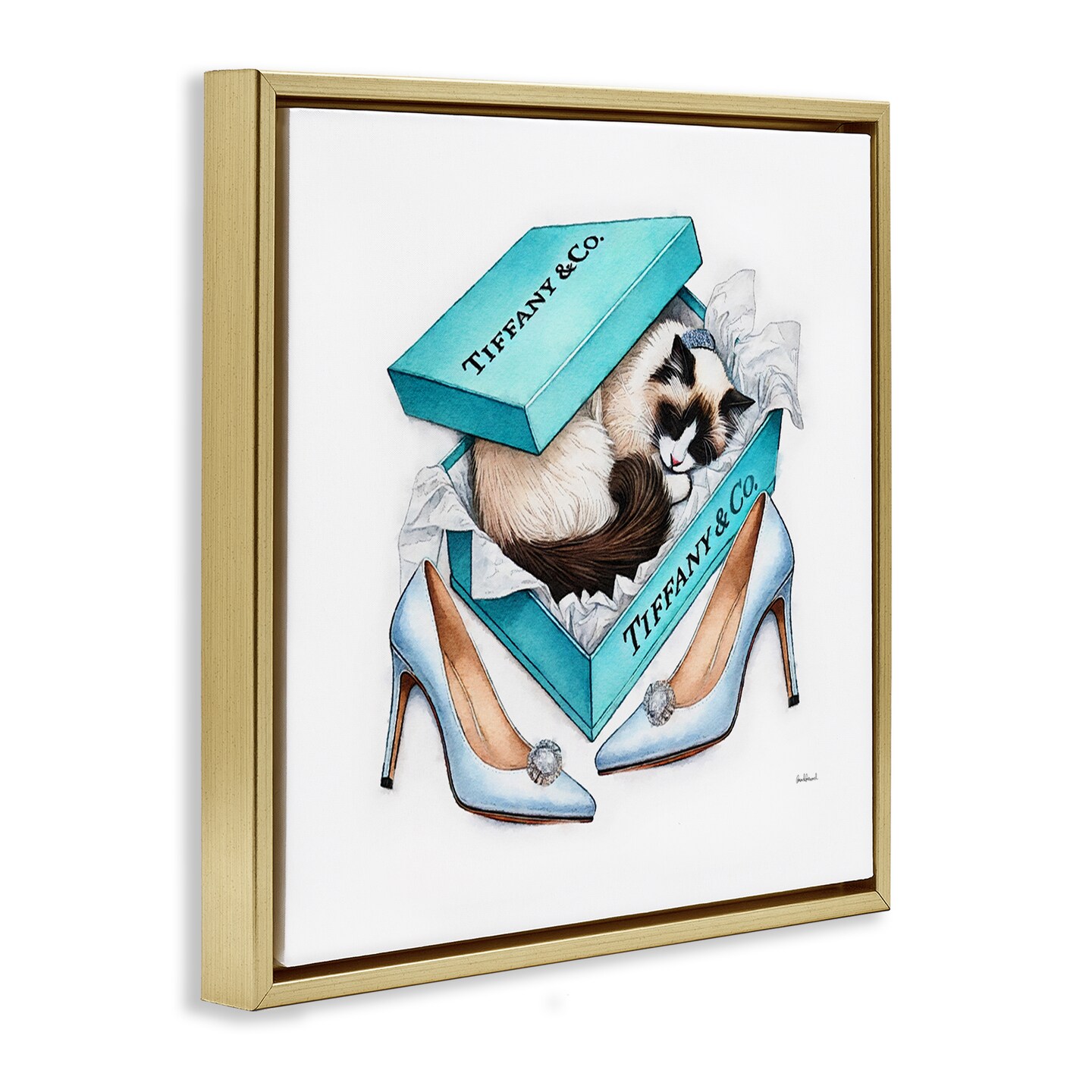 Stupell Industries Blue Shoebox with Kitten Framed Floater Canvas Wall Art Design by Amanda Greenwood