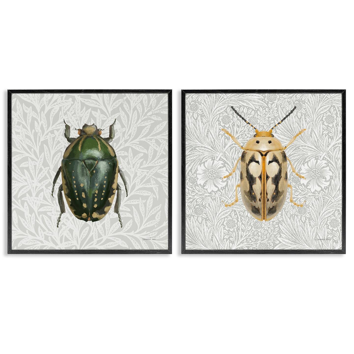 Stupell Industries Beetle Insect Portrait 2 pc Framed Giclee Wall Art Set Design by Danhui Nai