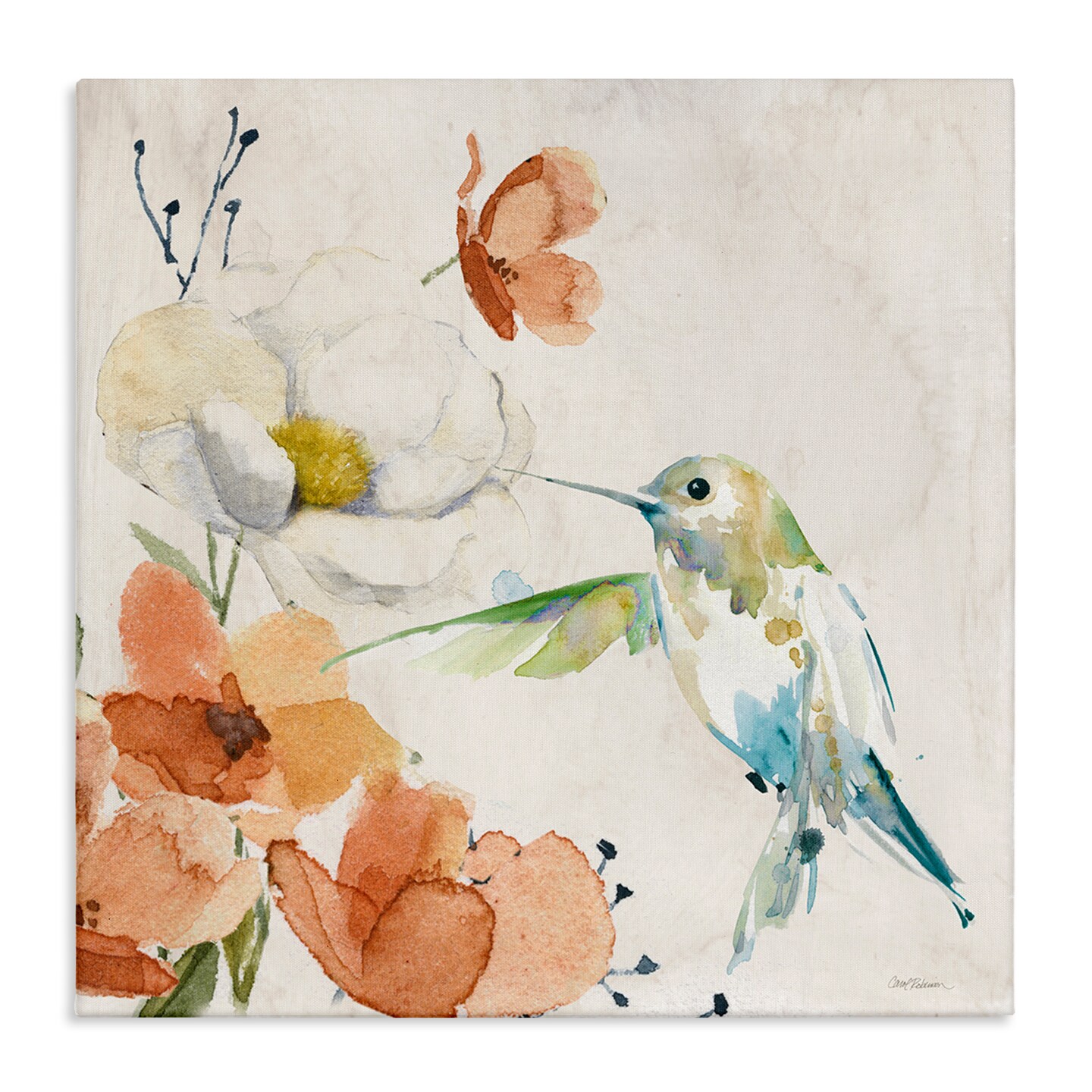 Stupell Industries Cottage Flowers & Bird Canvas Wall Art Design by Carol Robinson