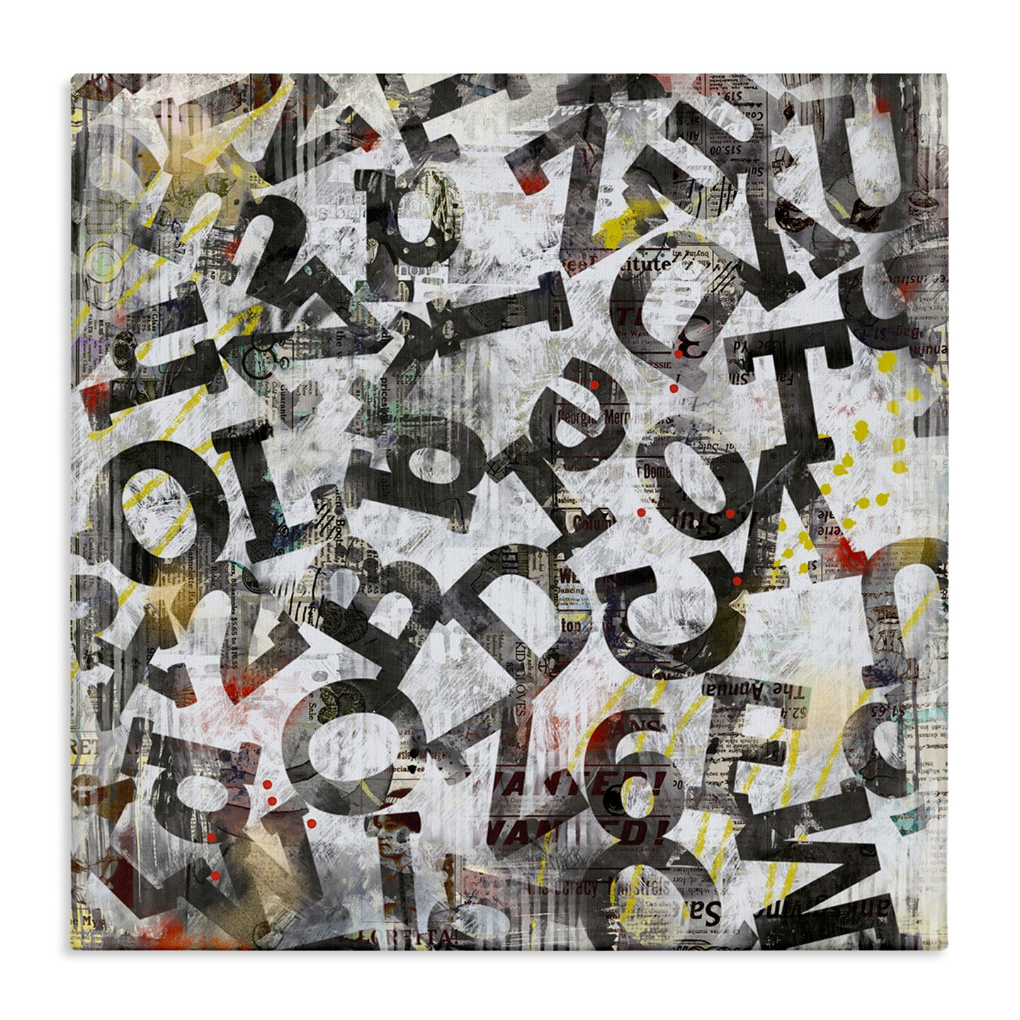 Stupell Industries Collaged Typography Letters Canvas Wall Art Design ...
