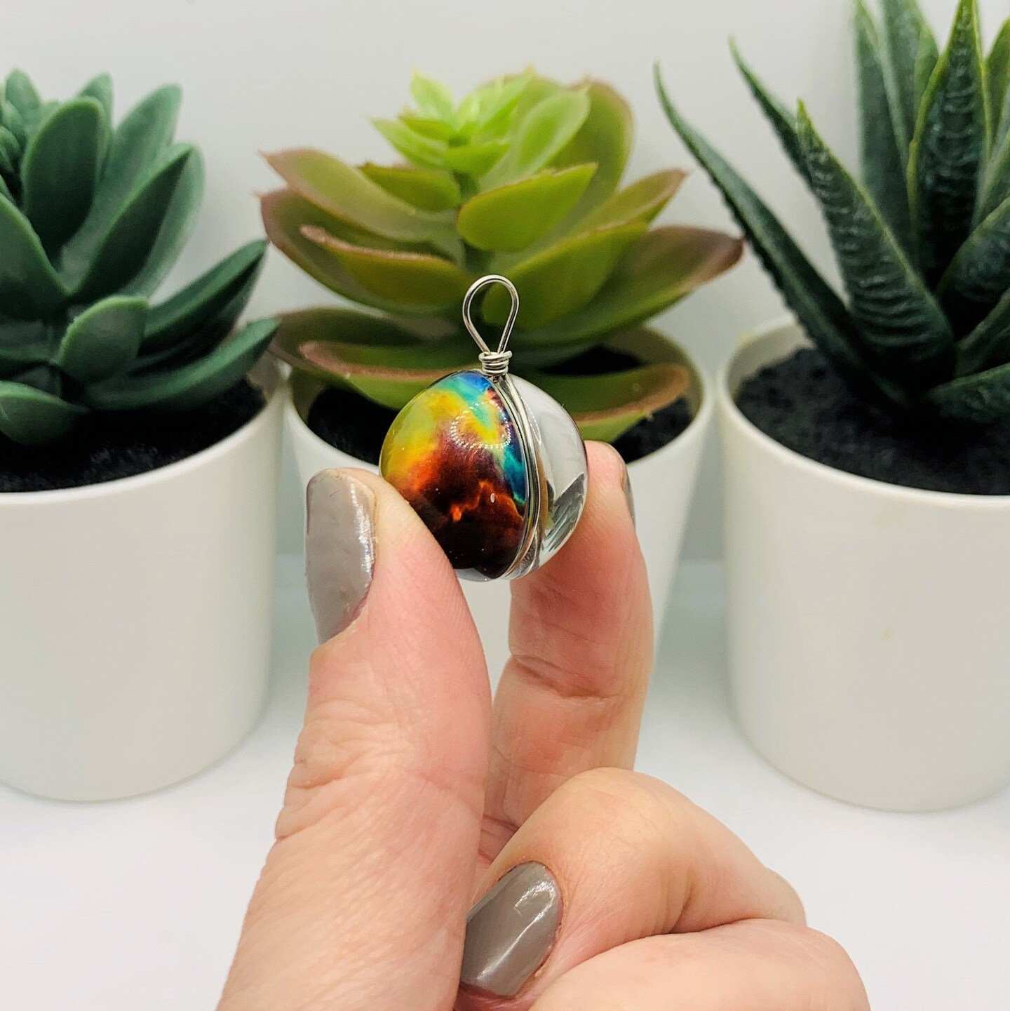 2 Wire Wrapped Glass Galaxy Red and Yellow Nebula Pendant Charms