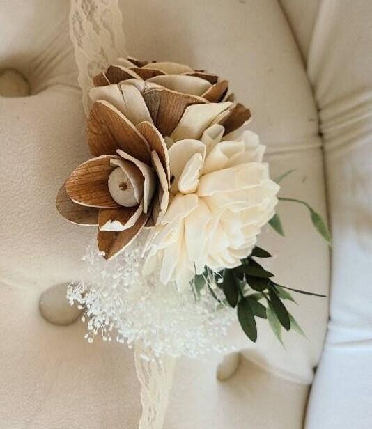 Rustic Bark Wood Flower Wrist Corsage