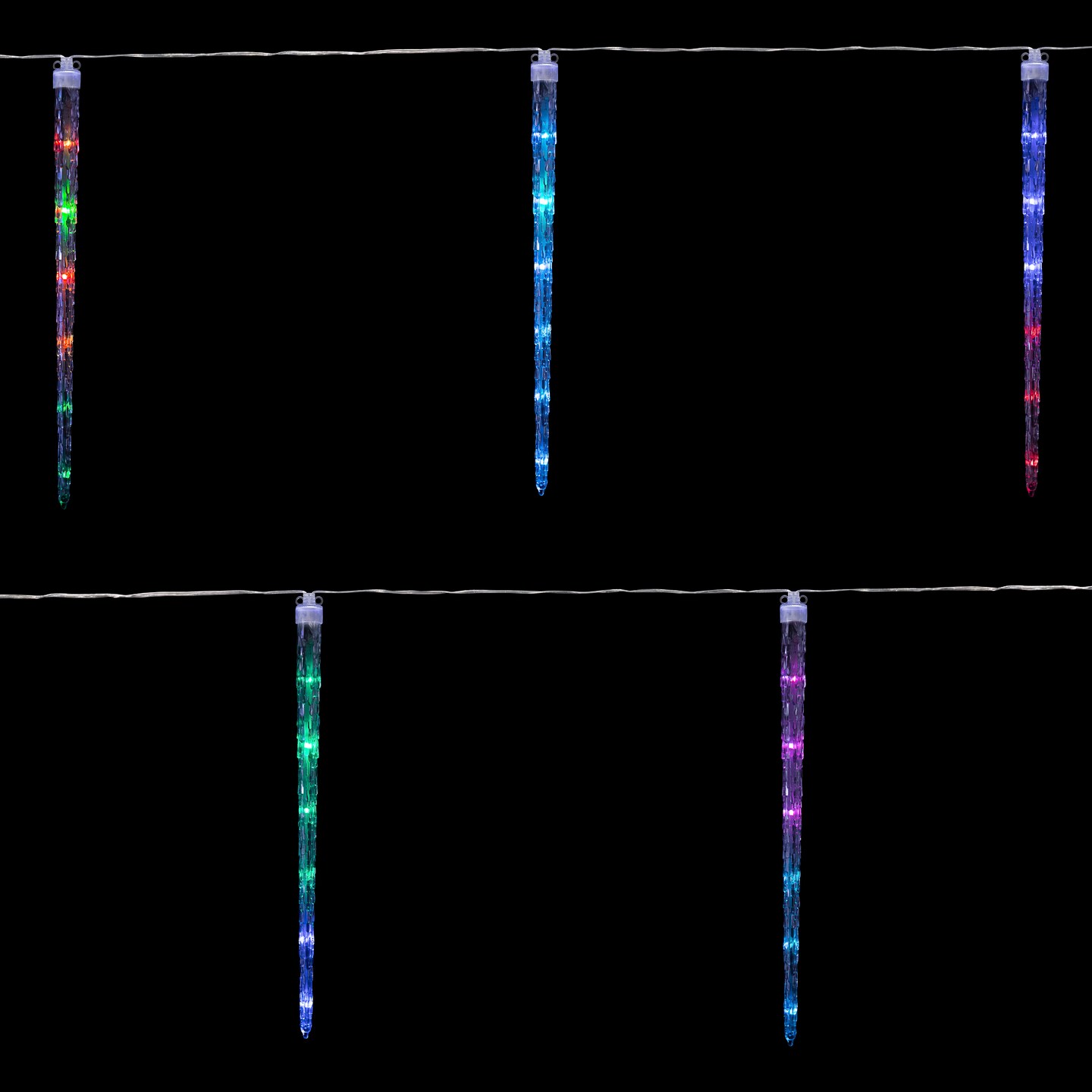 Northlight LED Color Changing Cascading Icicle Christmas Light Tubes - Multicolor - 13' Clear Wire - 5ct