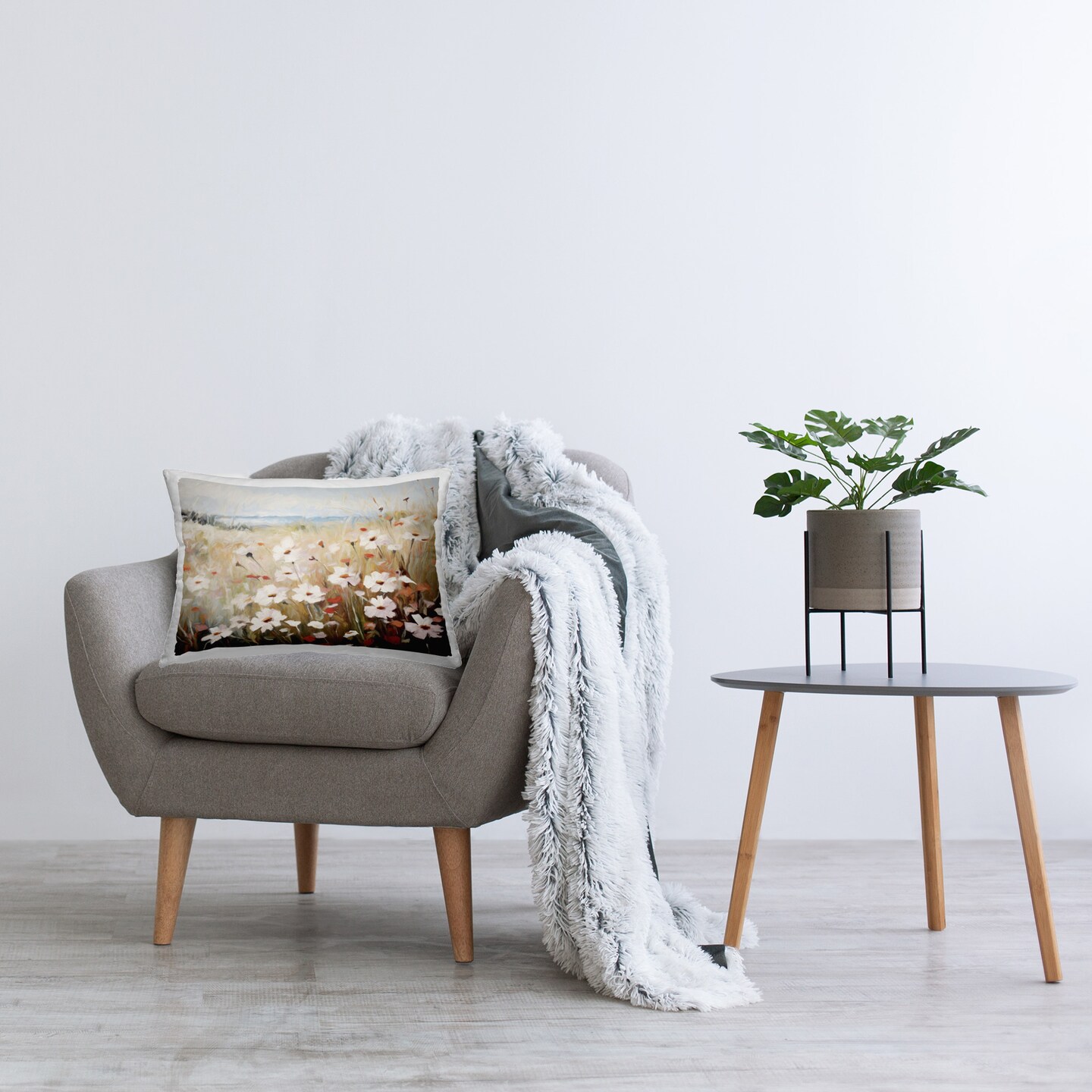 Meadow Daisies Landscape Design by Ramona Murdock Throw Pillow