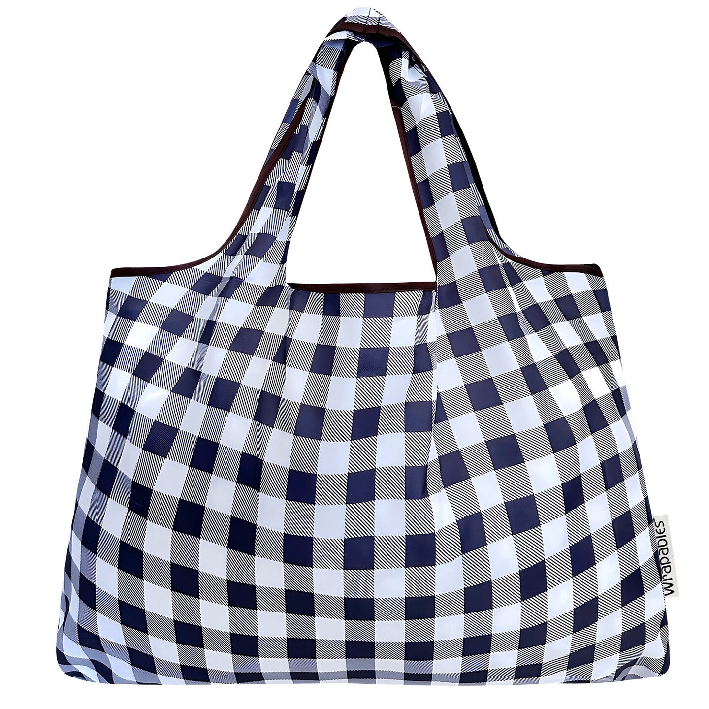 Wrapables Large Foldable Tote Nylon Reusable Grocery Bags, Black Checkers
