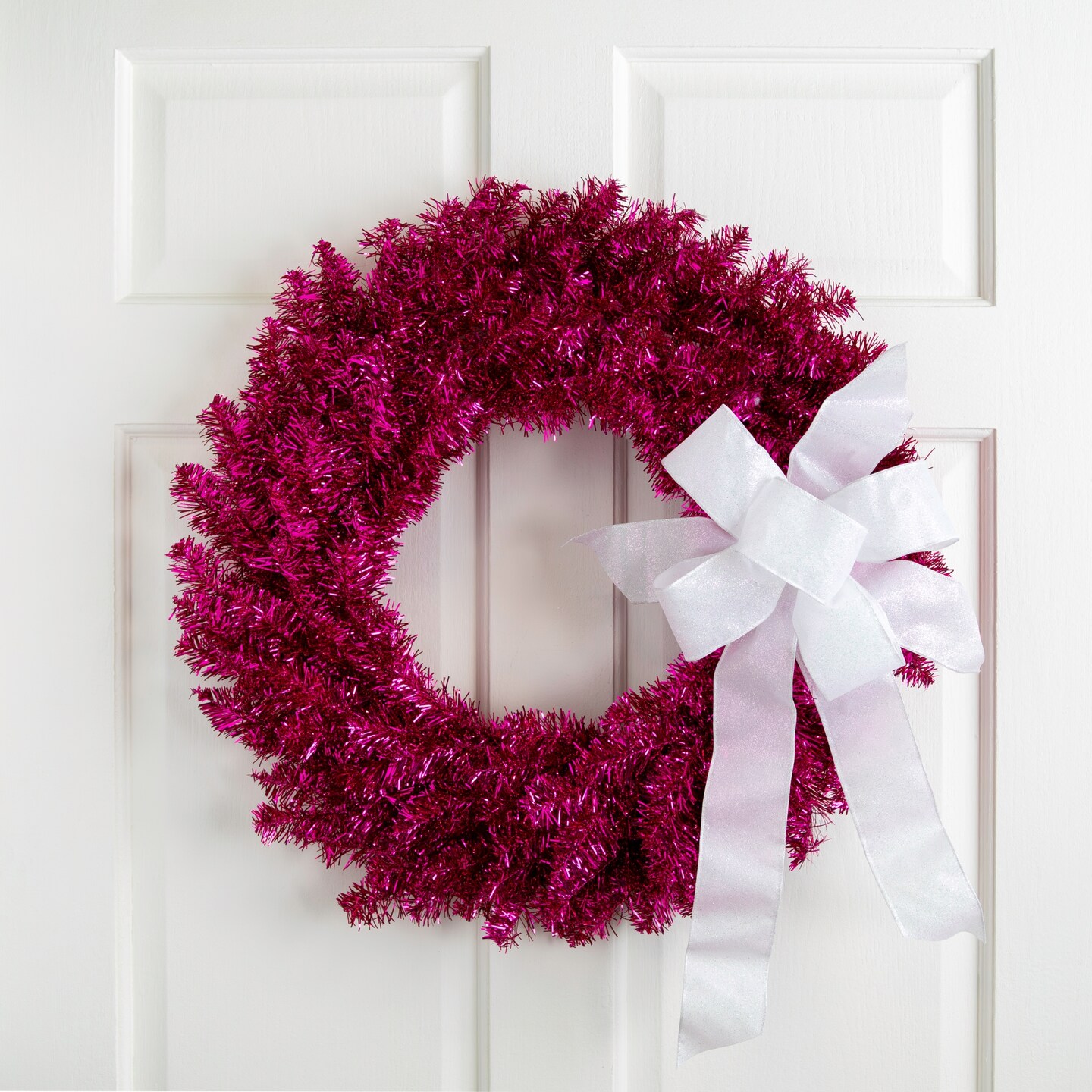 Northlight Metallic Tinsel Artificial Christmas Wreath - 24&#x22; - Dark Pink - Unlit
