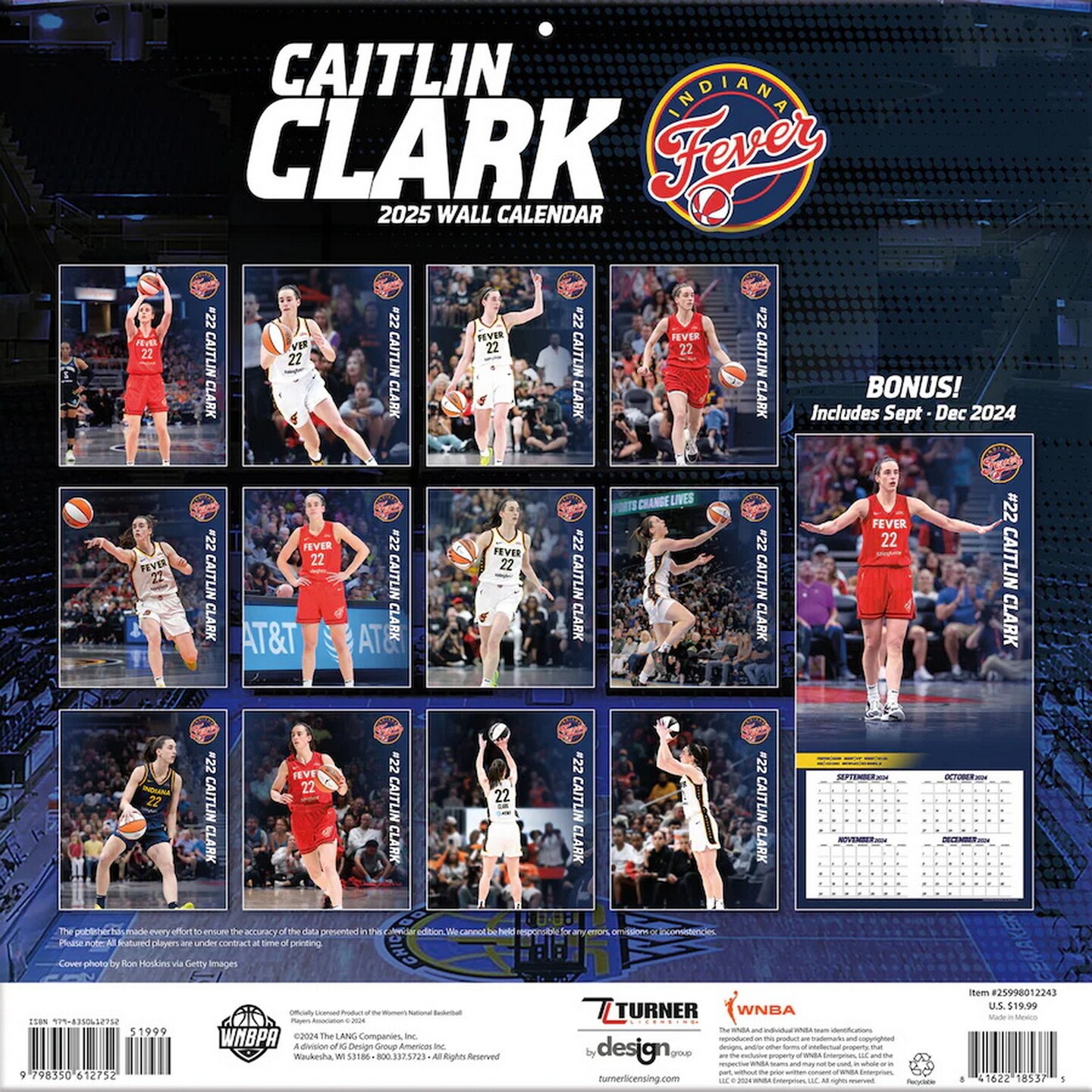 Indiana Fever Caitlin Clark OFFICIAL | 2025 12 x 24 Inch Monthly Square Wall Calendar | Turner Licensing | WNBA Basketball