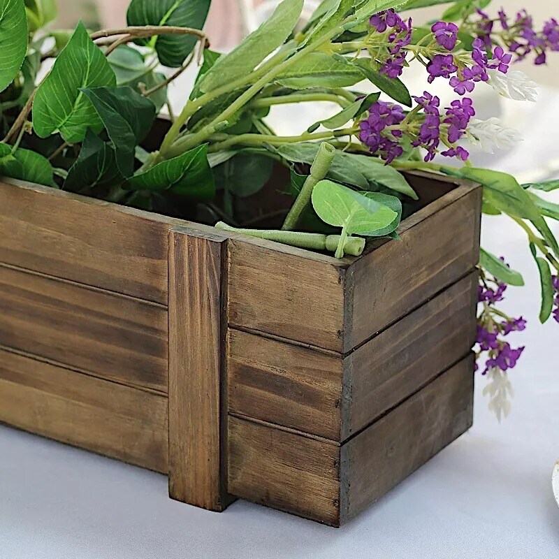 24x6-Inch Dark Brown Rectangular Wood Boxes Planter Holders Home Centerpieces