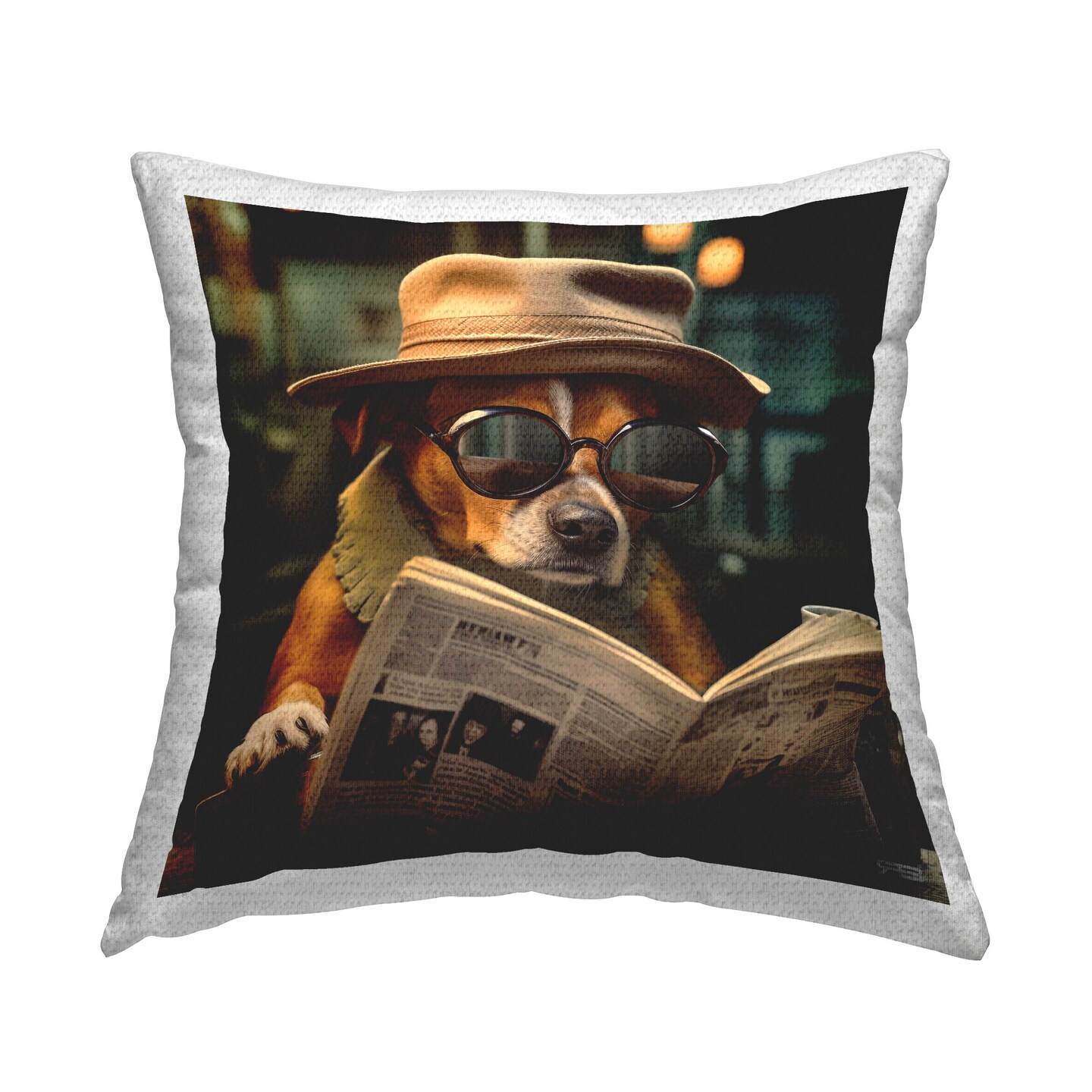 Classy Dog &#x26; Newspaper Design by RB Outdoor Printed Pillow 