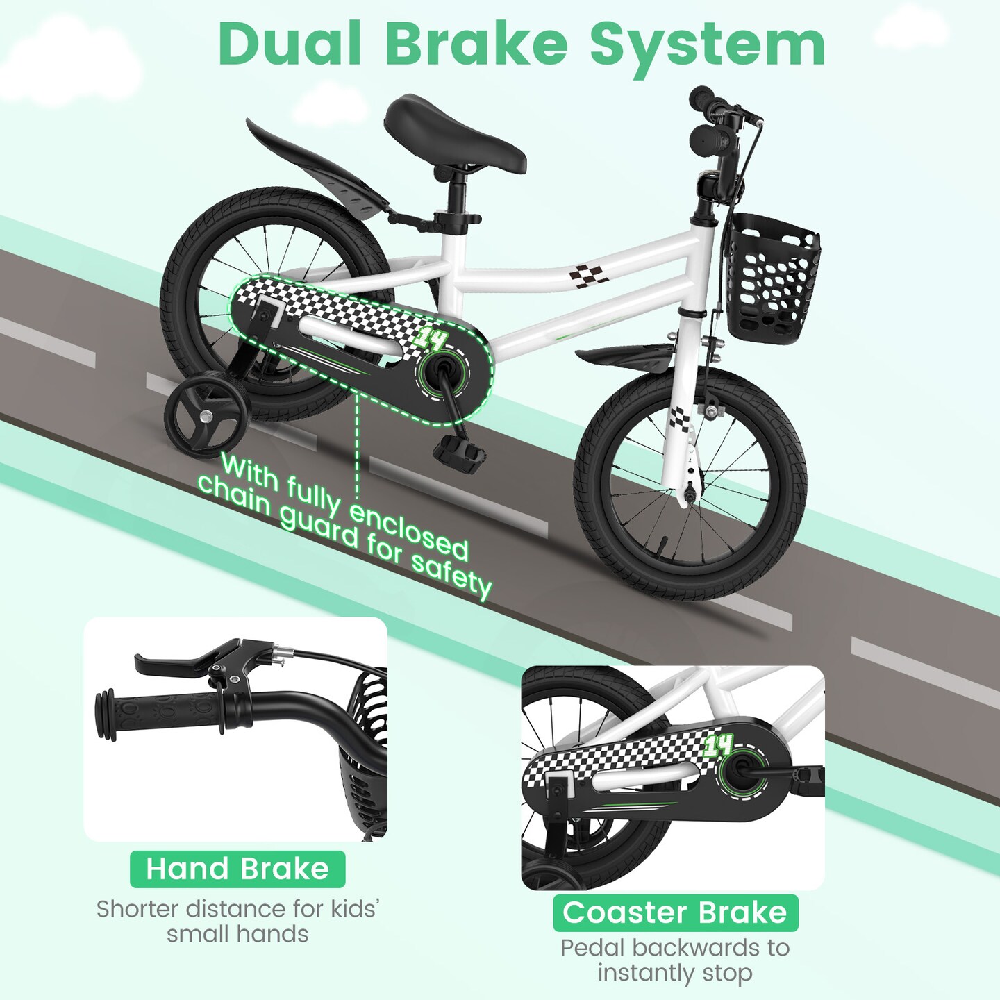 2 Training Wheels Kid&#x27;s Bike with Adjustable Handlebar and Saddle