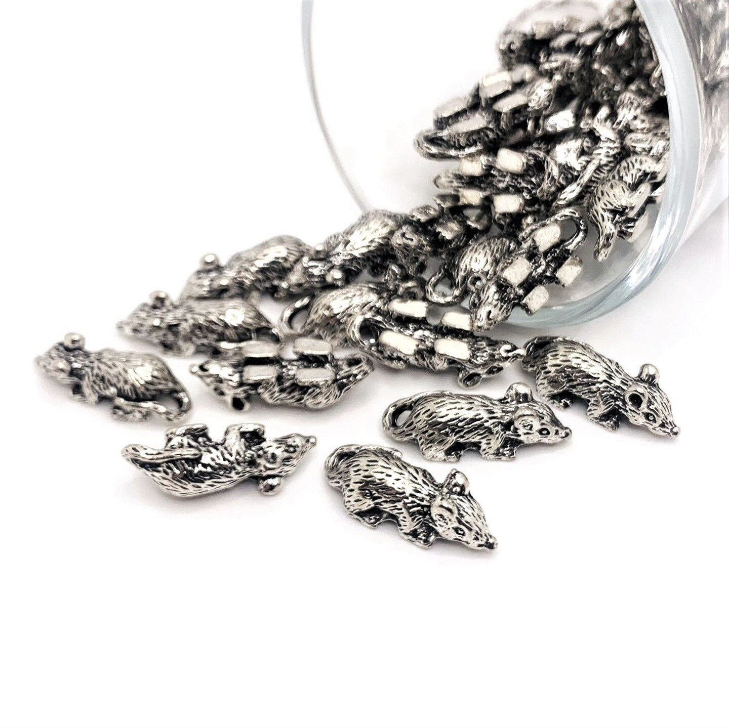 4, 20 or 50 Pieces: Silver Mouse Rat 3D Charms
