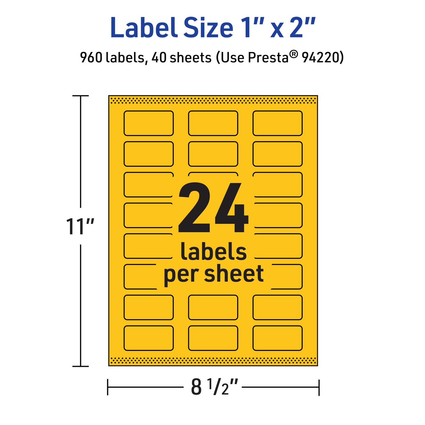 Avery Bright Yellow Paper Labels, 1&#x22; x 2&#x22; Rectangle
