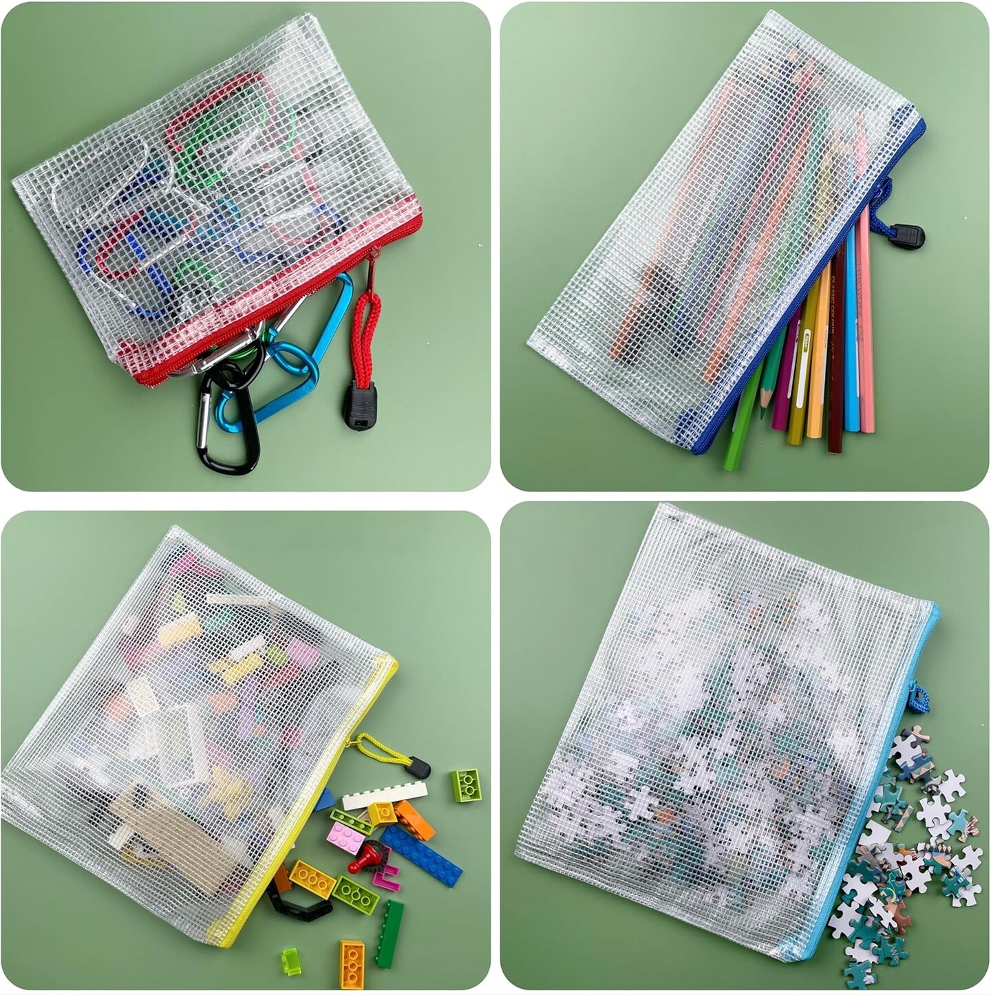 8 Sizes 32 Pack Plastic Mesh Zipper Pouch Document Folders Bag Zip File Folders for School Office Supplies, Travel,Puzzles Games Organizing Storage(Black)