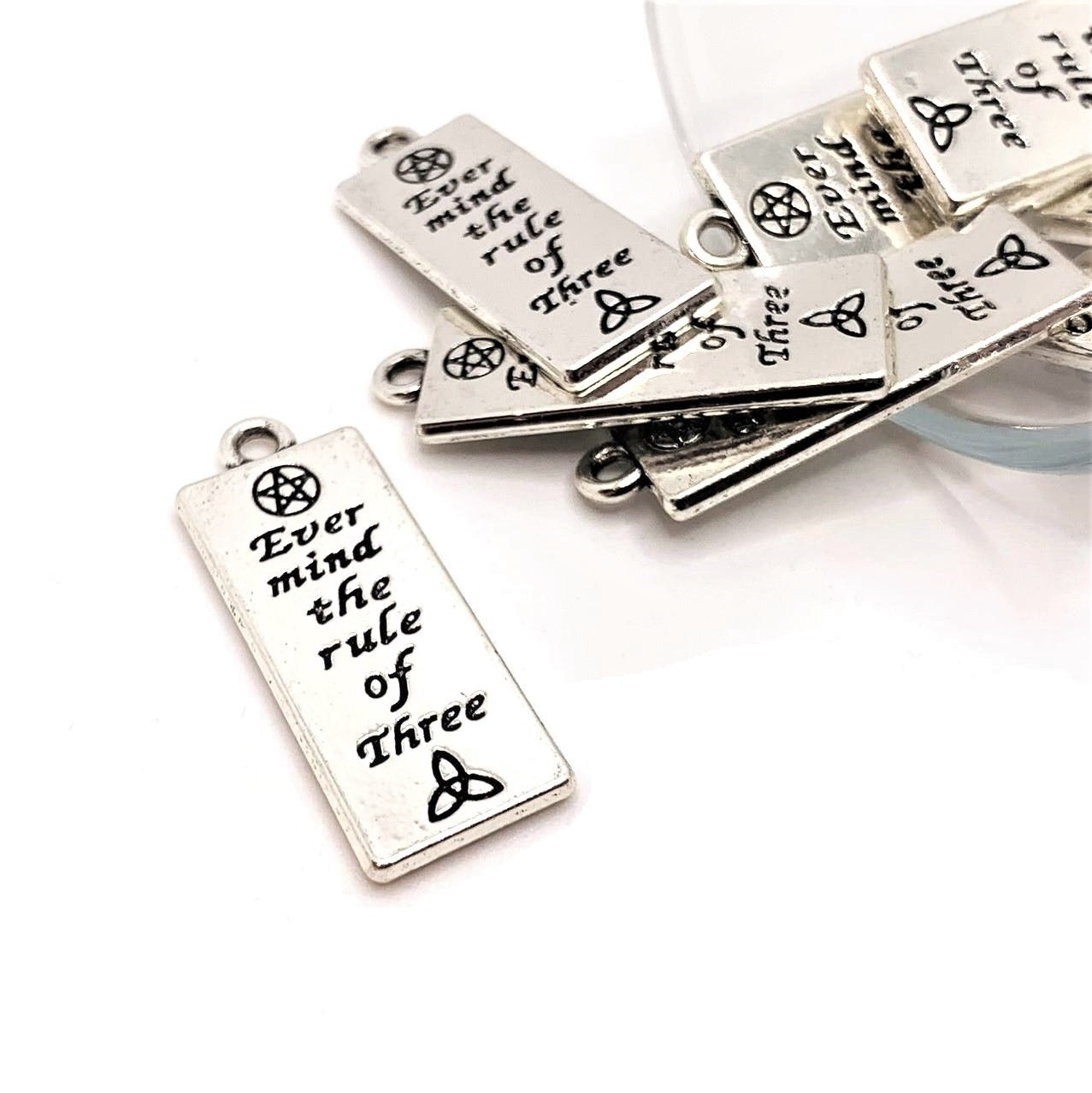 4 or 20 Pieces: Silver Ever Mind the Rule of Three Wiccan Charms - Double Sided