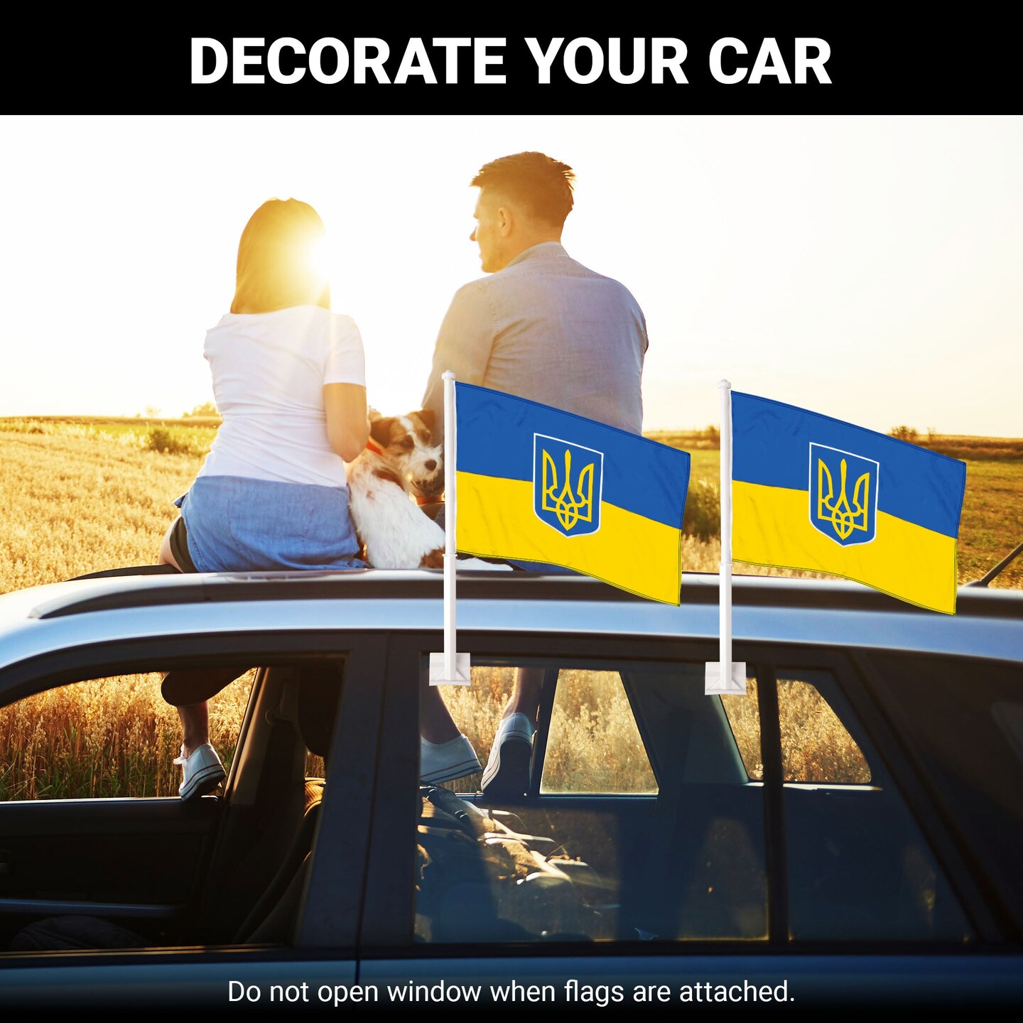 G128 2 Pack: Ukraine Ukrainian Coat of Arms Car Flag | 11x17 In | Double LiteWeave Pro Series Double Sided Printed 150D Polyester | Flagpole Included | Perfect for Festival Celebrations, Parades