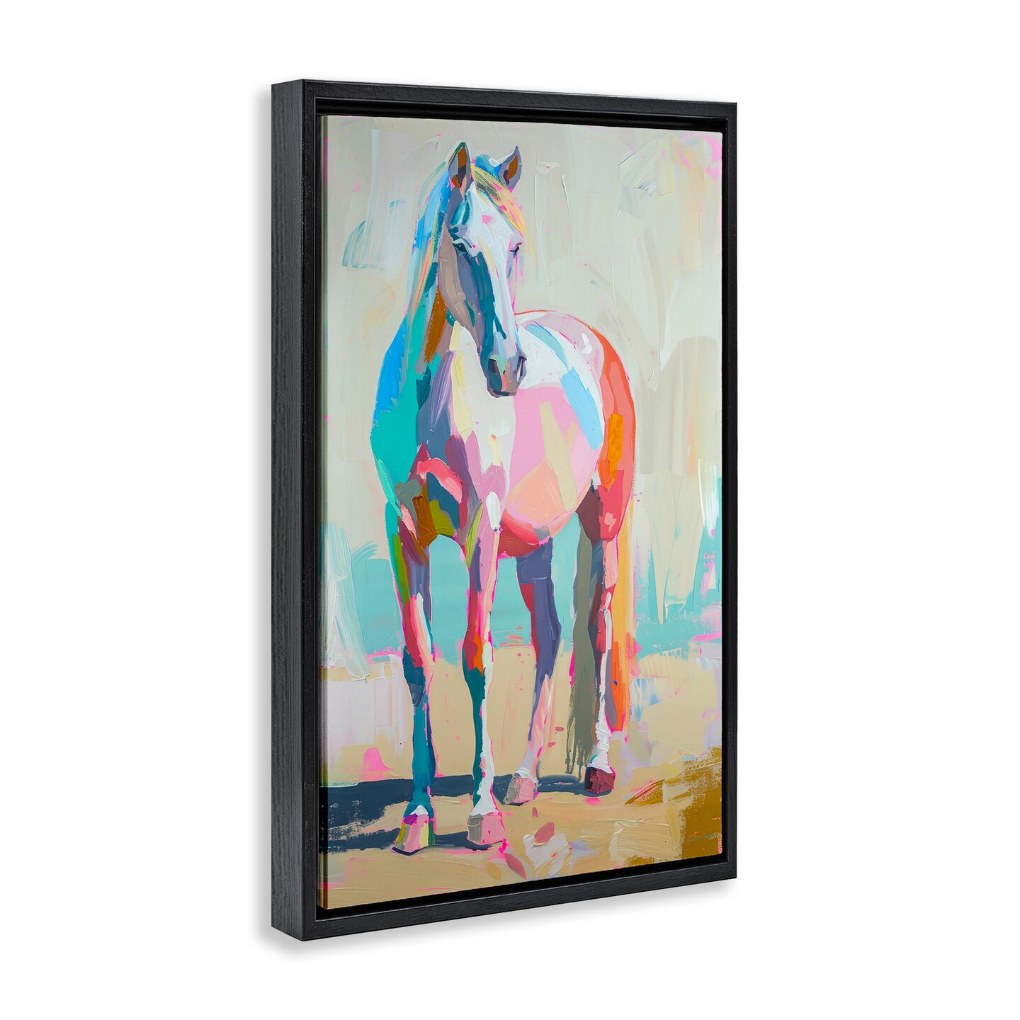 Stupell Industries Pastel Hued Horse Framed Floater Canvas Wall Art Design by Petal Prints Design