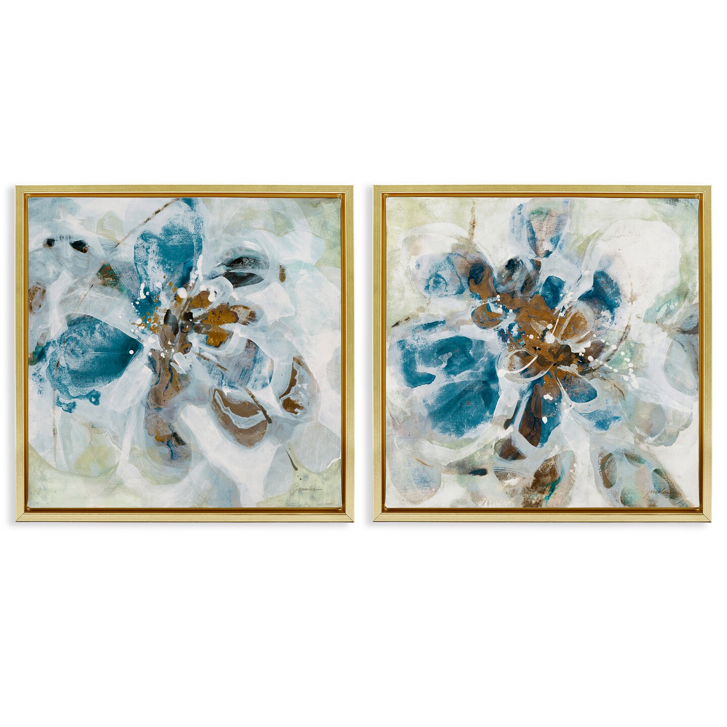 Stupell Industries Teal Abstract Flower Petals 2 pc Framed Floater Canvas Wall Art Set Design by Liz Jardine
