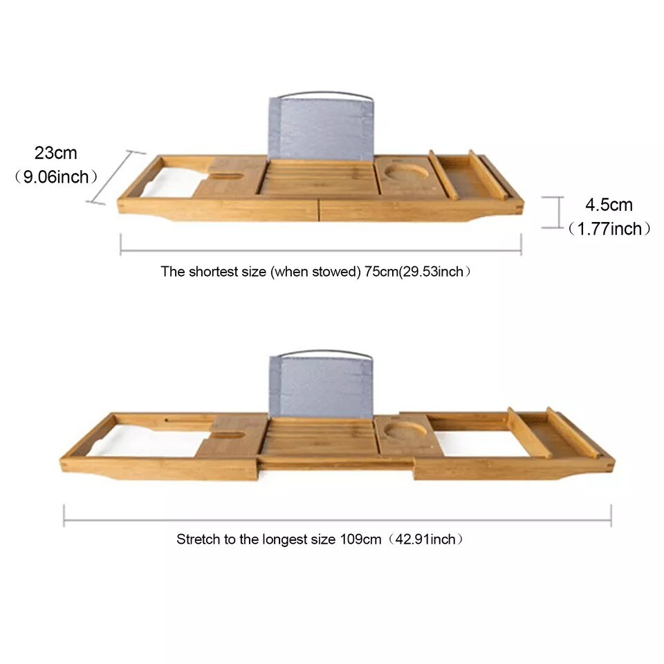 Bathtub Caddy Tray Bamboo Bath Tray Table Rack Tablet Phone Books Holder Shelf