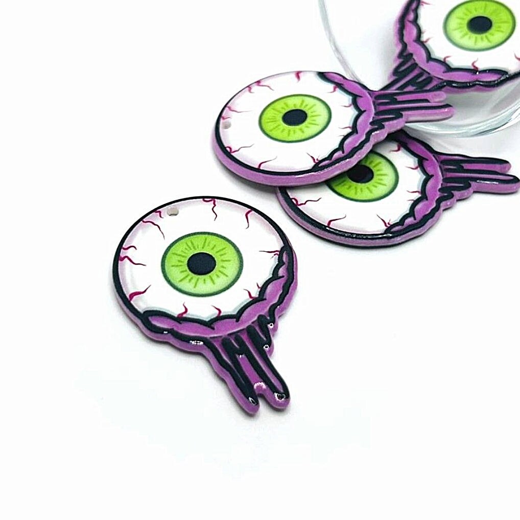 1, 4 or 20 Pieces: Acrylic Zombie Eyeball Halloween Charm - Double Sided