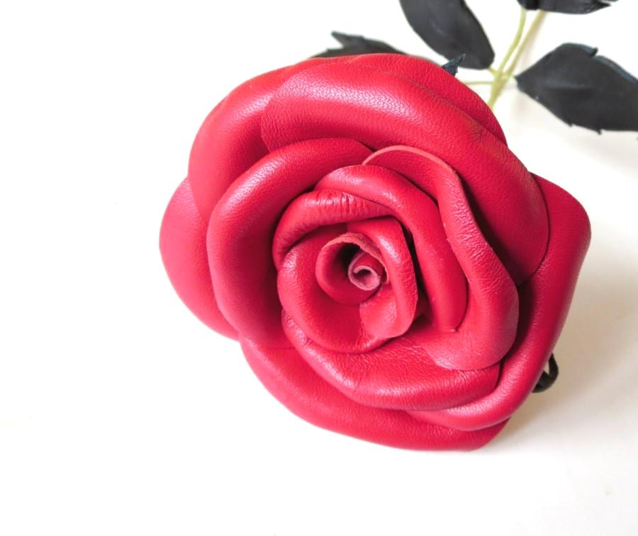 3rd anniversary gift for him Red leather flower rose Leather
