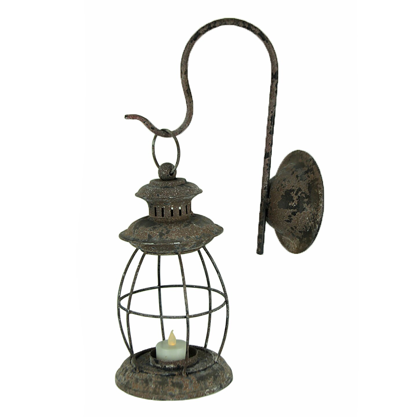 Rustic Distressed Metal Wall Mounted Vintage Lantern Hanging Candle Sconce