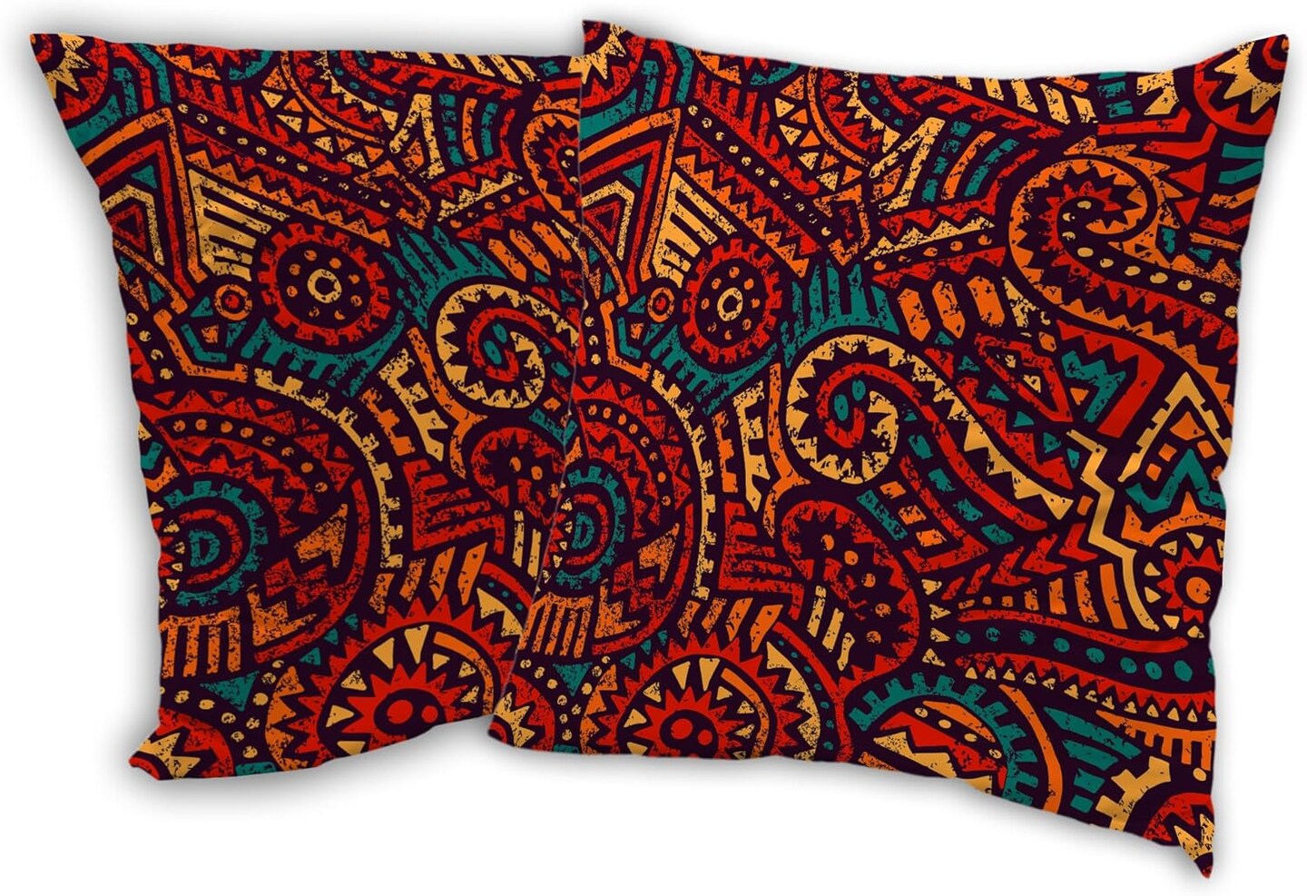 African Boho Pillow Covers,Vintage Ethnic Throw Pillow Cases 18x18 in Decorative Double-Sided Square Pillowcases Set of 2 for Home Decor Living Room Sofa Bedroom Outdoor