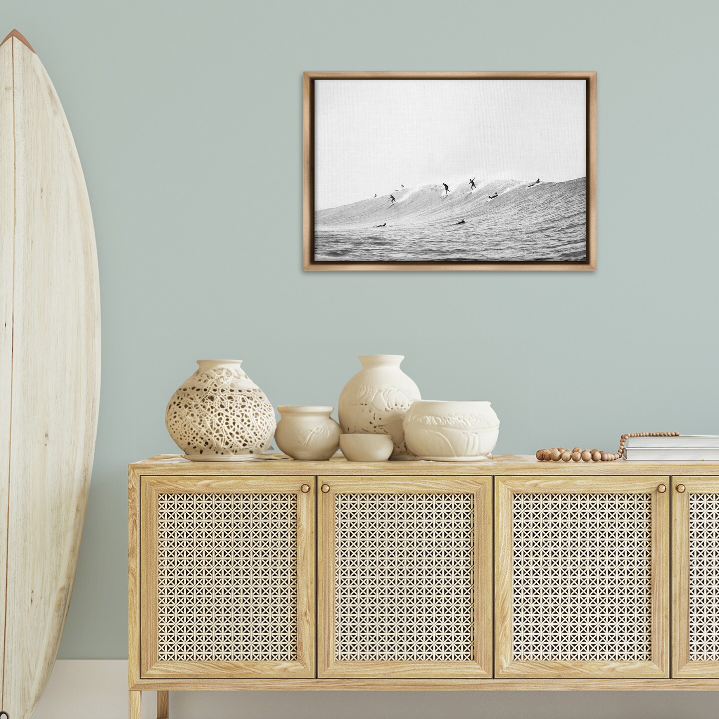 Stupell Industries Summer Wave Surfers Framed Floater Canvas Wall Art Design by Sisi and Seb