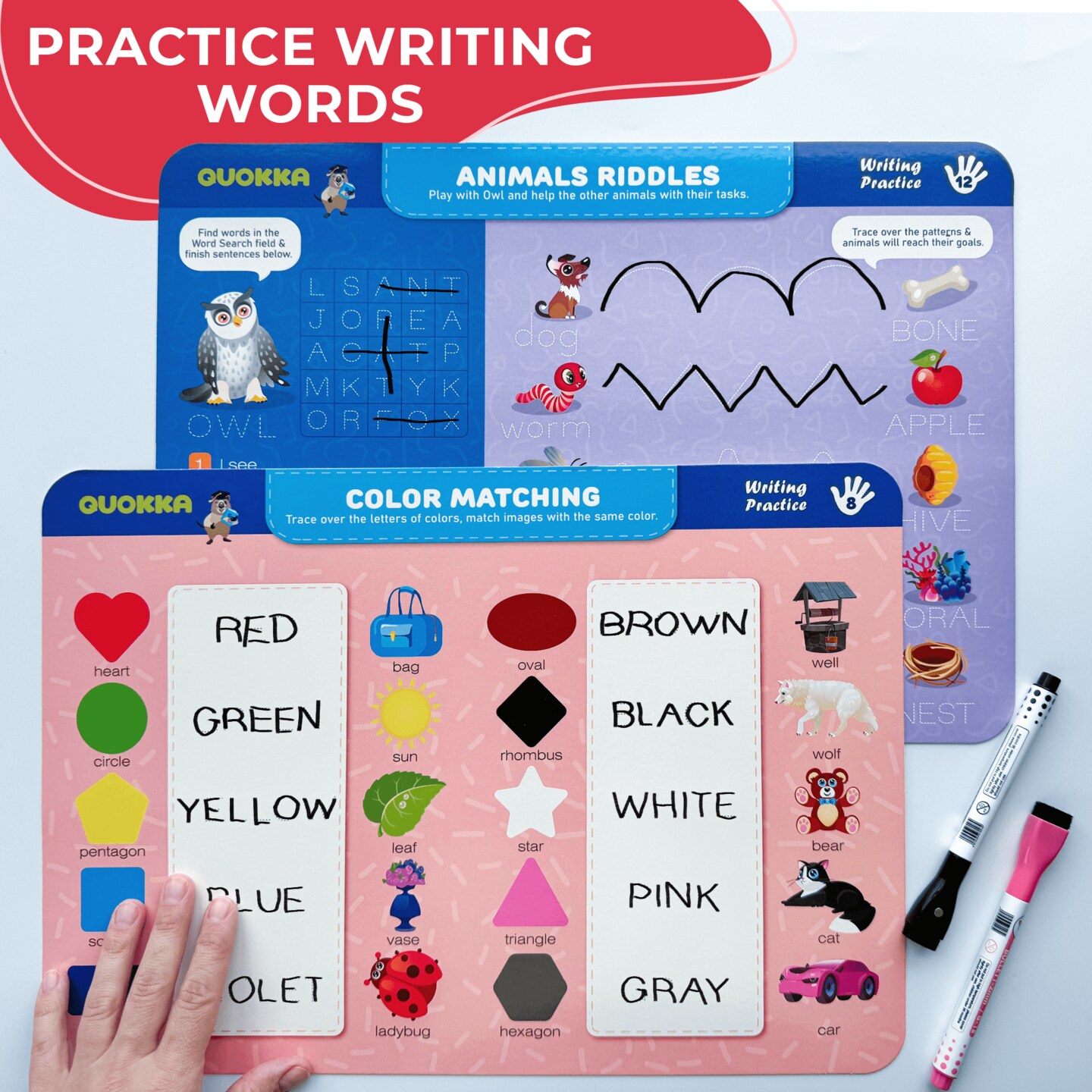 QUOKKA Busy Book Practice Handwriting for Kids - Learn to Write for Toddlers 3-5 | 30 Tasks | Pre K ABC Letter Tracing | Homeschool Preschool Learning Activities