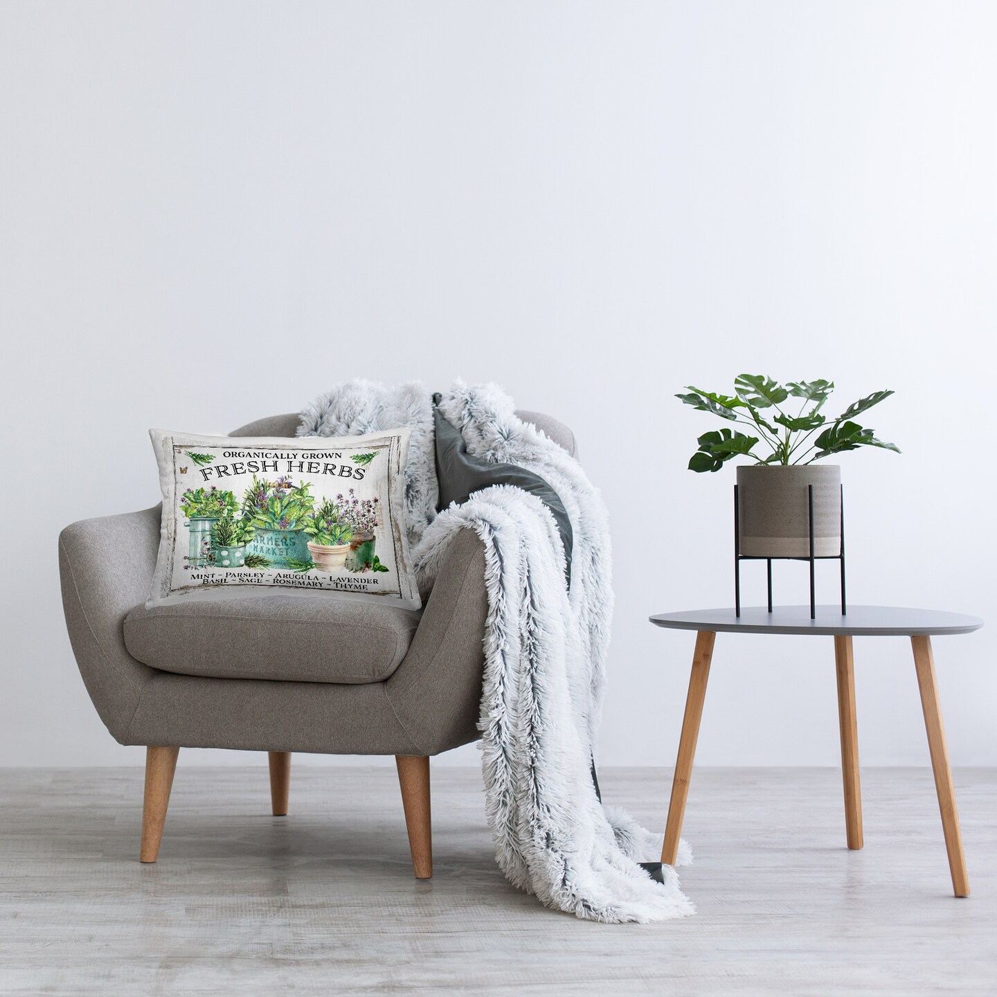 Organic Fresh Herbs Decorative Printed Throw Pillow Design by Creatif Belle, 14 x 7 x 20