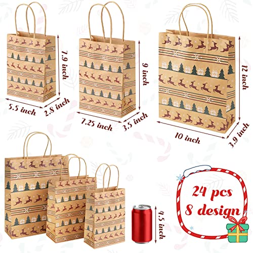 24 Pieces Christmas Gift Bags Set, 24 PCS Xmas Paper Bags 3 Sizes Bags Christmas Hand Bags Xmas Present Bags with Tags for Xmas Present Packaging Christmas Gifts Packing Christmas Decoration
