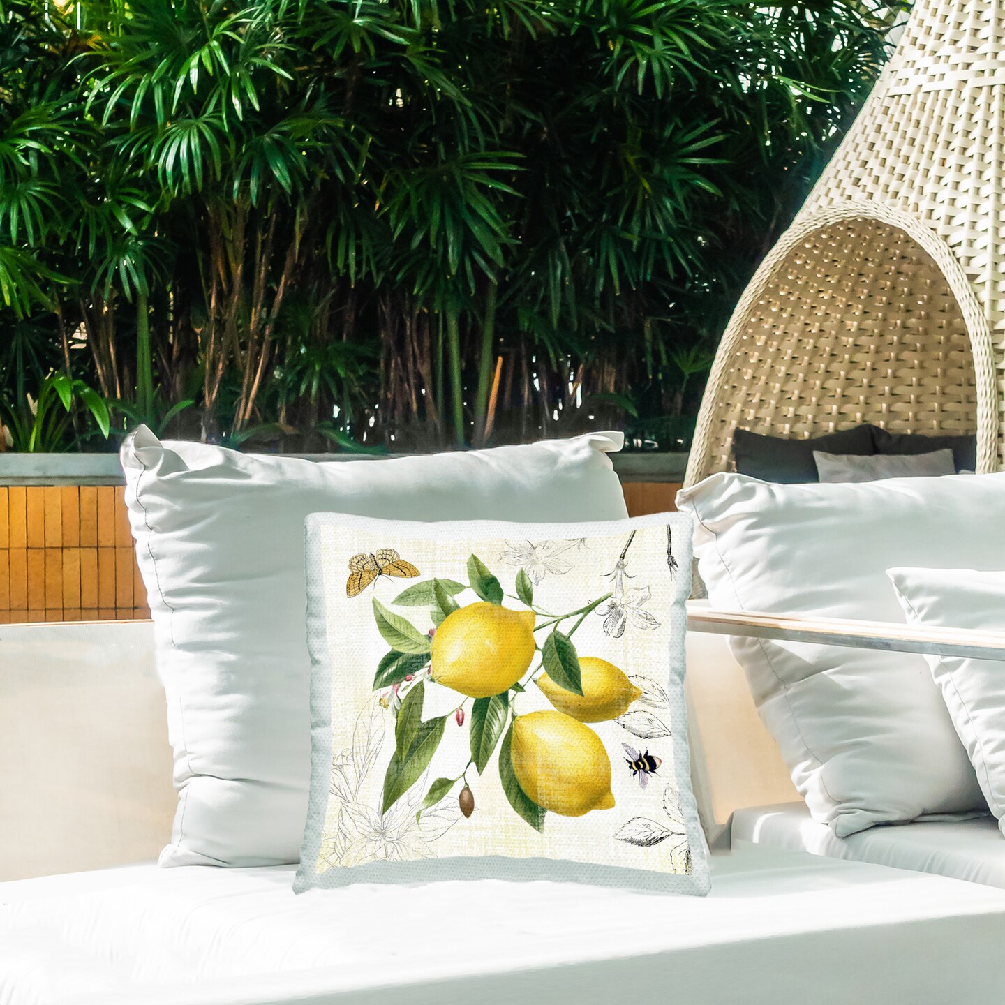 Country Fruits &#x26; Insects Design by Nan Outdoor Printed Pillow 